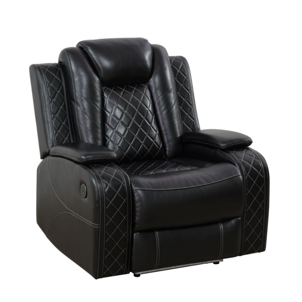 UOCFYK Electric Power Recliner Chair Living Room Furniture, Comfy Wide Lazy Home Theater Breathing Leather Seating with USB 2.0 Charging Ports, LED Light Strips (Black)
