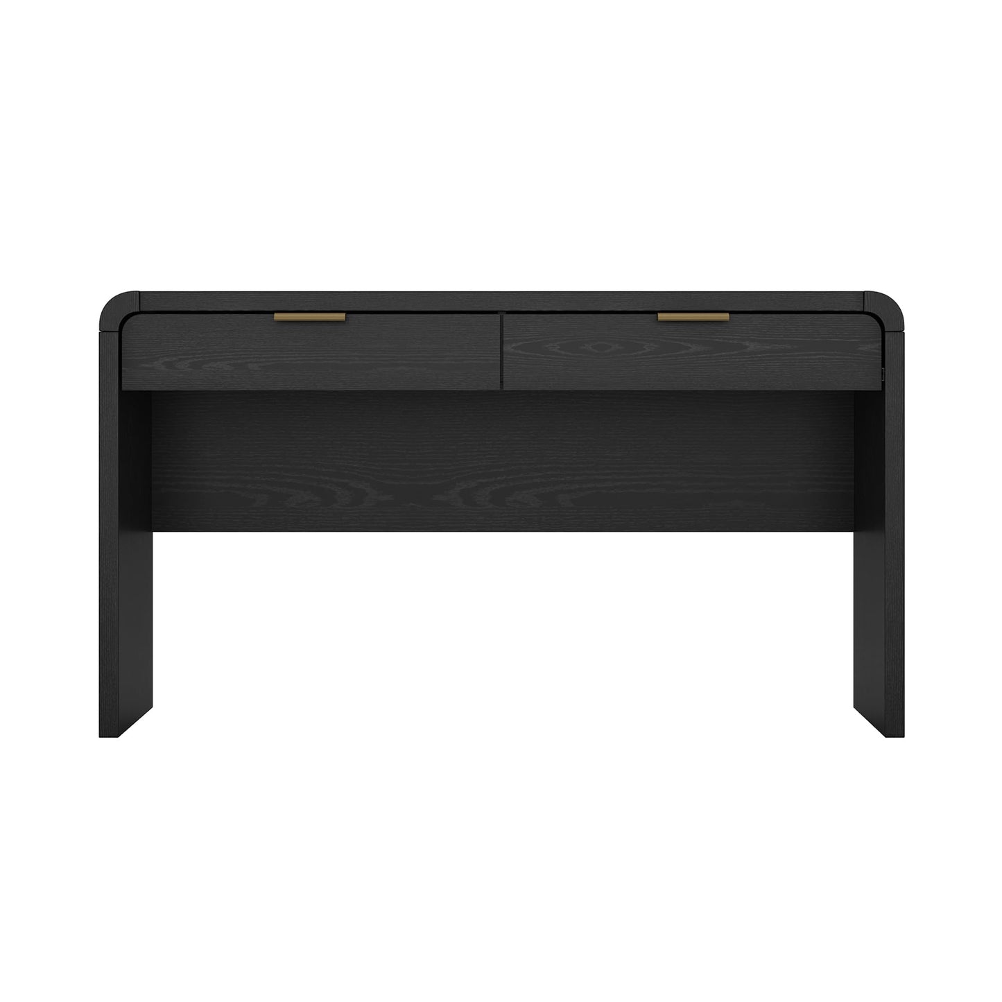Manhattan Comfort Grace 54" Modern Office Desk with 2 Drawers, Wood Table with Metal Recessed Handles for Work from Home, Study, Craft, Stylish Executive Desk, Black and Gold