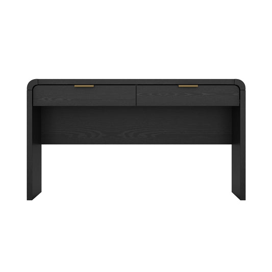 Manhattan Comfort Grace 54" Modern Office Desk with 2 Drawers, Wood Table with Metal Recessed Handles for Work from Home, Study, Craft, Stylish Executive Desk, Black and Gold