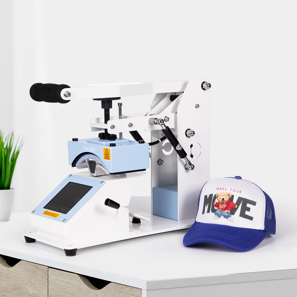 PYD Life 3 in 1 Mini Combo Heat Press Machine for Label Tag 5.8 x 5.8 Inch Light Blue 110 V Cap Hat Sublimation Pens Heat Press Machine