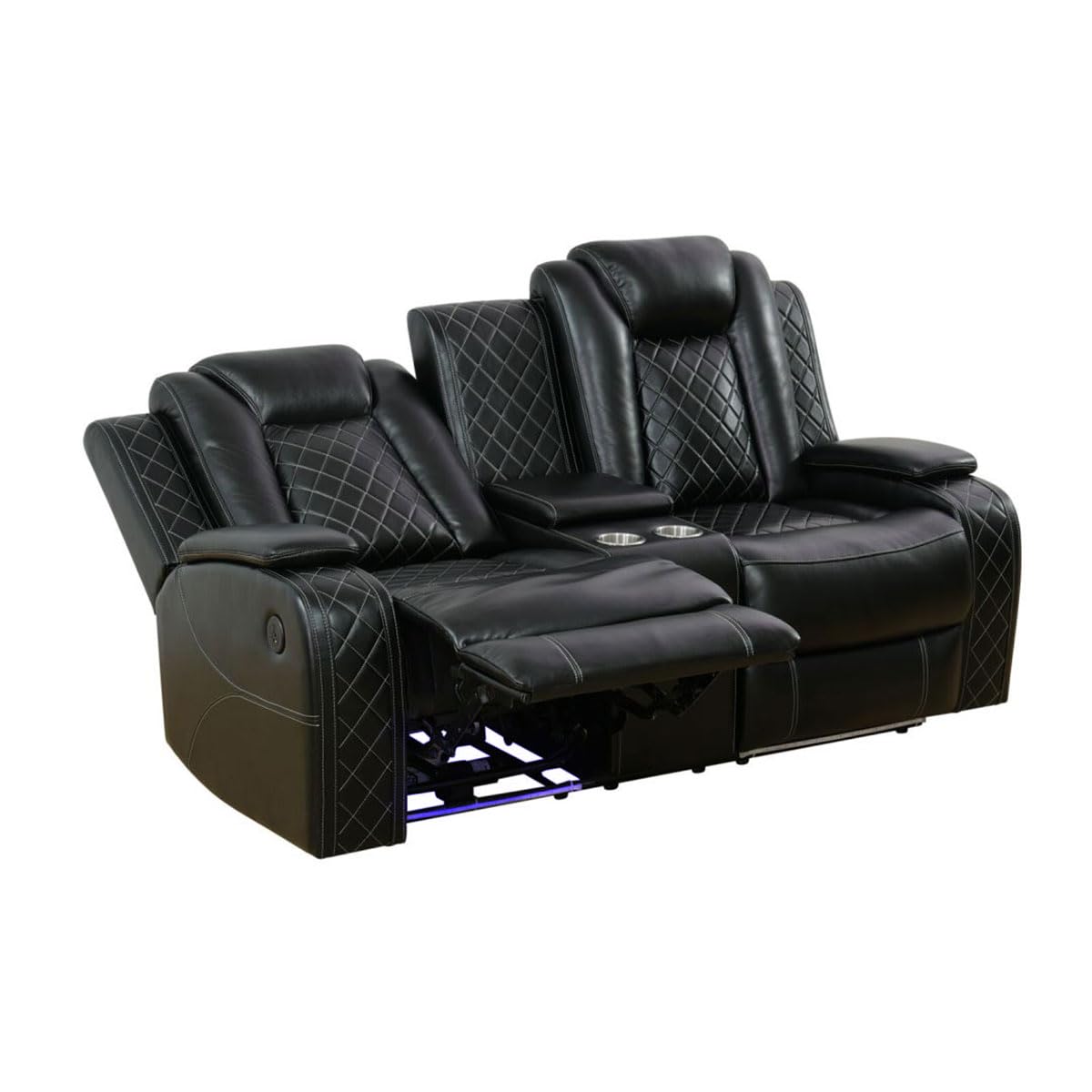 UOCFYK Electric Power Recliner Loveseat Set Living Room Furniture, Comfy Home Theater Breathing Leather Seating with USB 2.0 Charging Ports, LED Light Strips, Mid Console and Cupholders (Black)