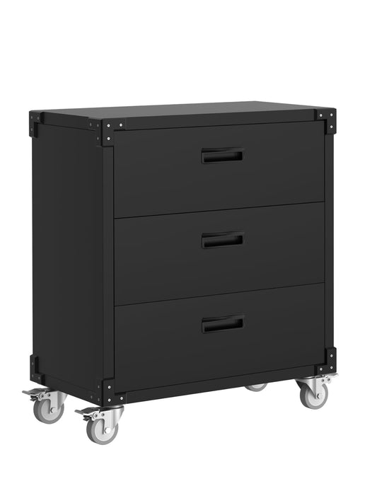 ExploreHorizon Metal Storage Cabinet with 3 Drawers on Wheels, Heavy Duty Mobile Rolling Tool Cart & Tool Chest, Lockable Utility Cabinet for Garage, Workshop, Home, Office, Warehouse, Black