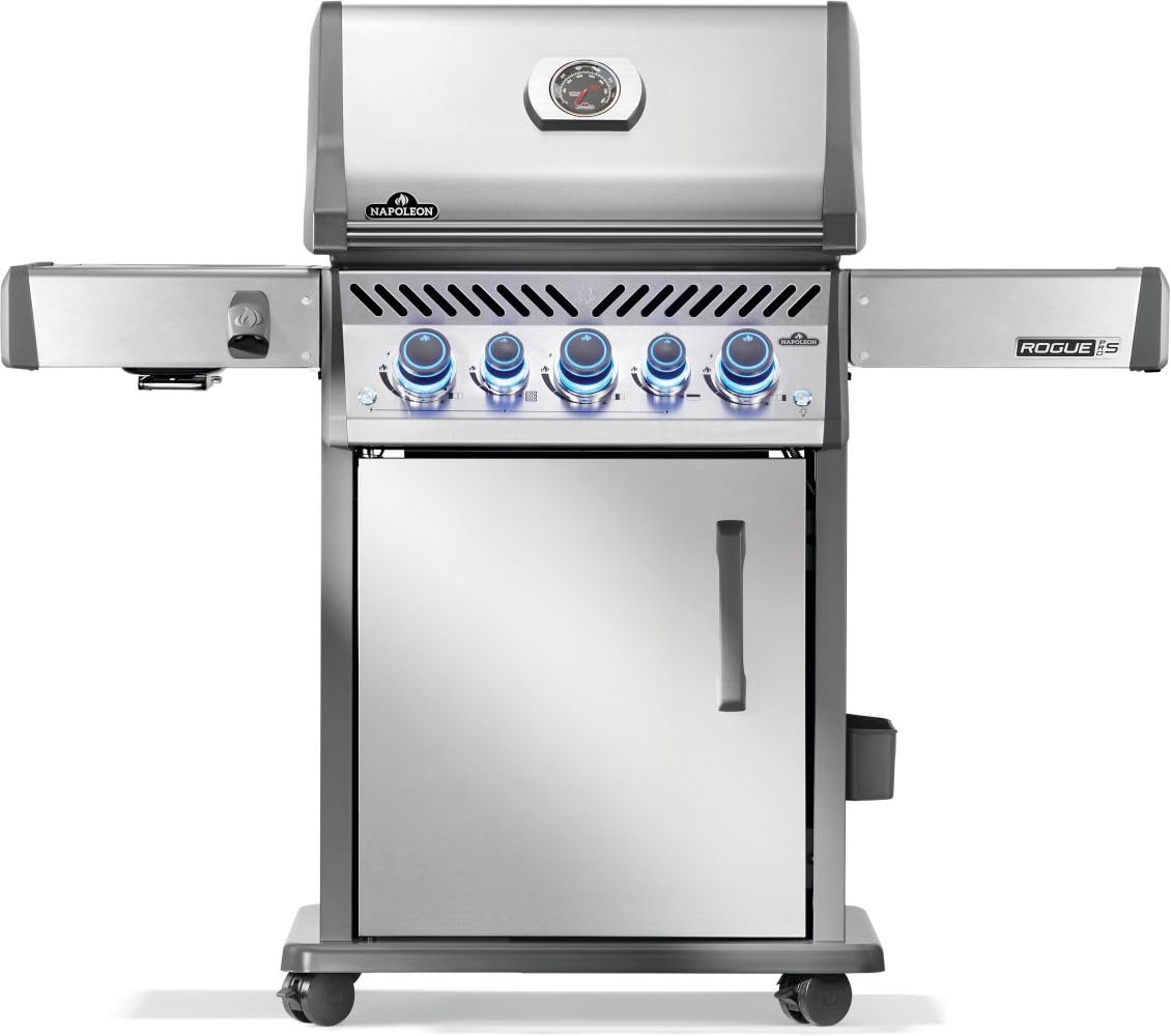 Napoleon Rogue PRO-S 425 Propane Gas Grill with Infrared Side and Rear Burners, Stainless Steel, Durable 5-Burner Grilling Experience
