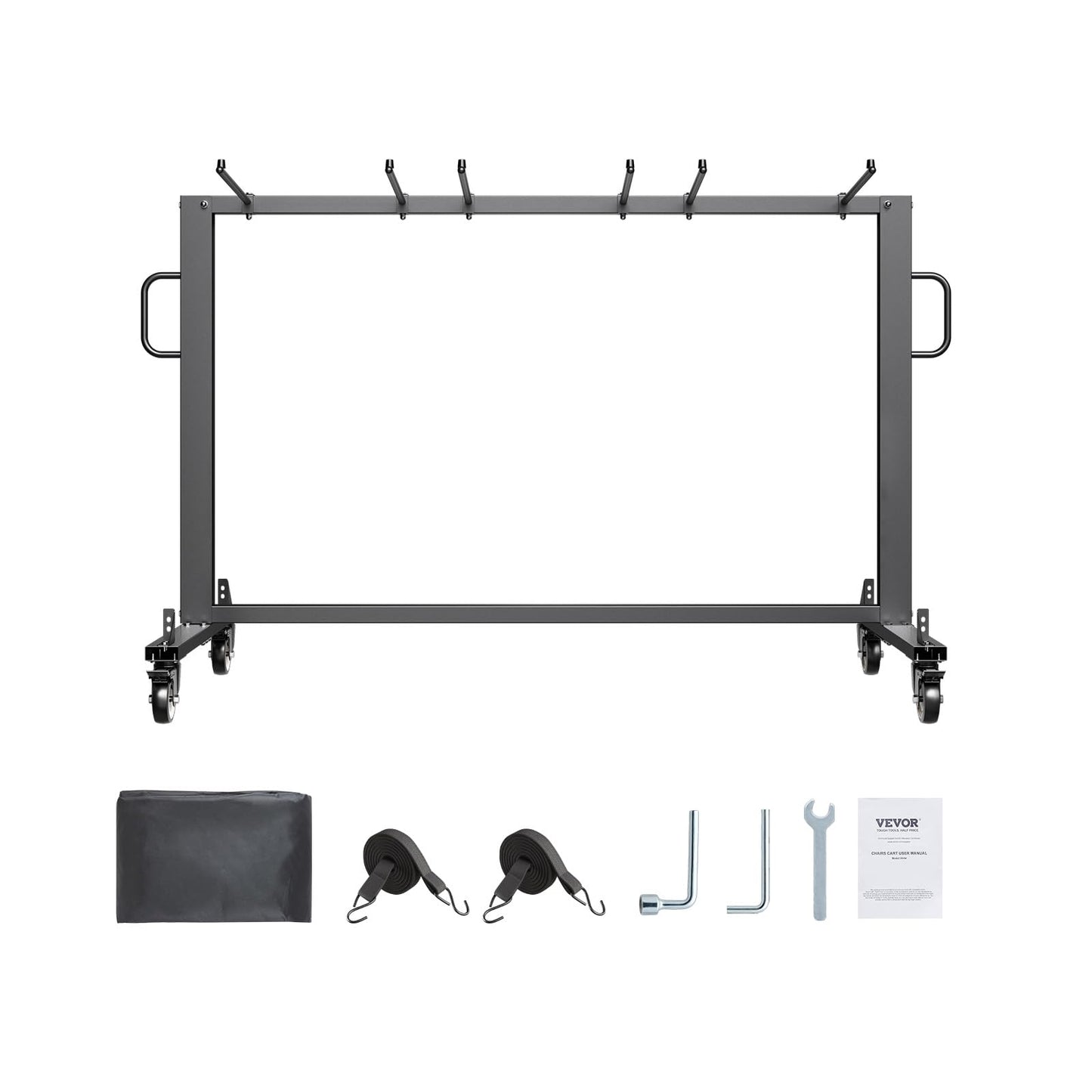 VEVOR Folding Chair Rack, 400 LBS Capacity, Heavy-Duty Chair Cart for 42 Chairs or 12 Tables, Multi-Function Chair Storage Dolly with Rubber Wheels and Holders, Large Chair Holder, Matte Black