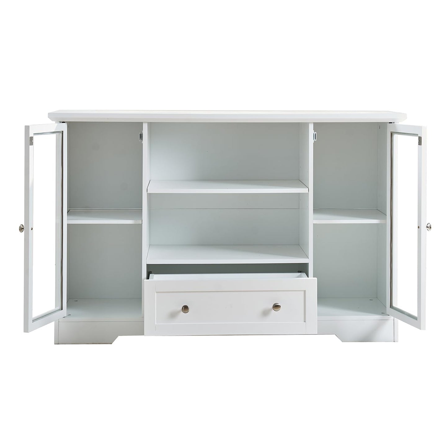GDFStudio 51" Modern Storage Cabinet with Doors & Drawer, Large Buffet Sideboard Cabinet with Adjustable Shelves, Farmhouse Credenza Console Table Coffee Bar for Living Room Dining Room Kitchen, White