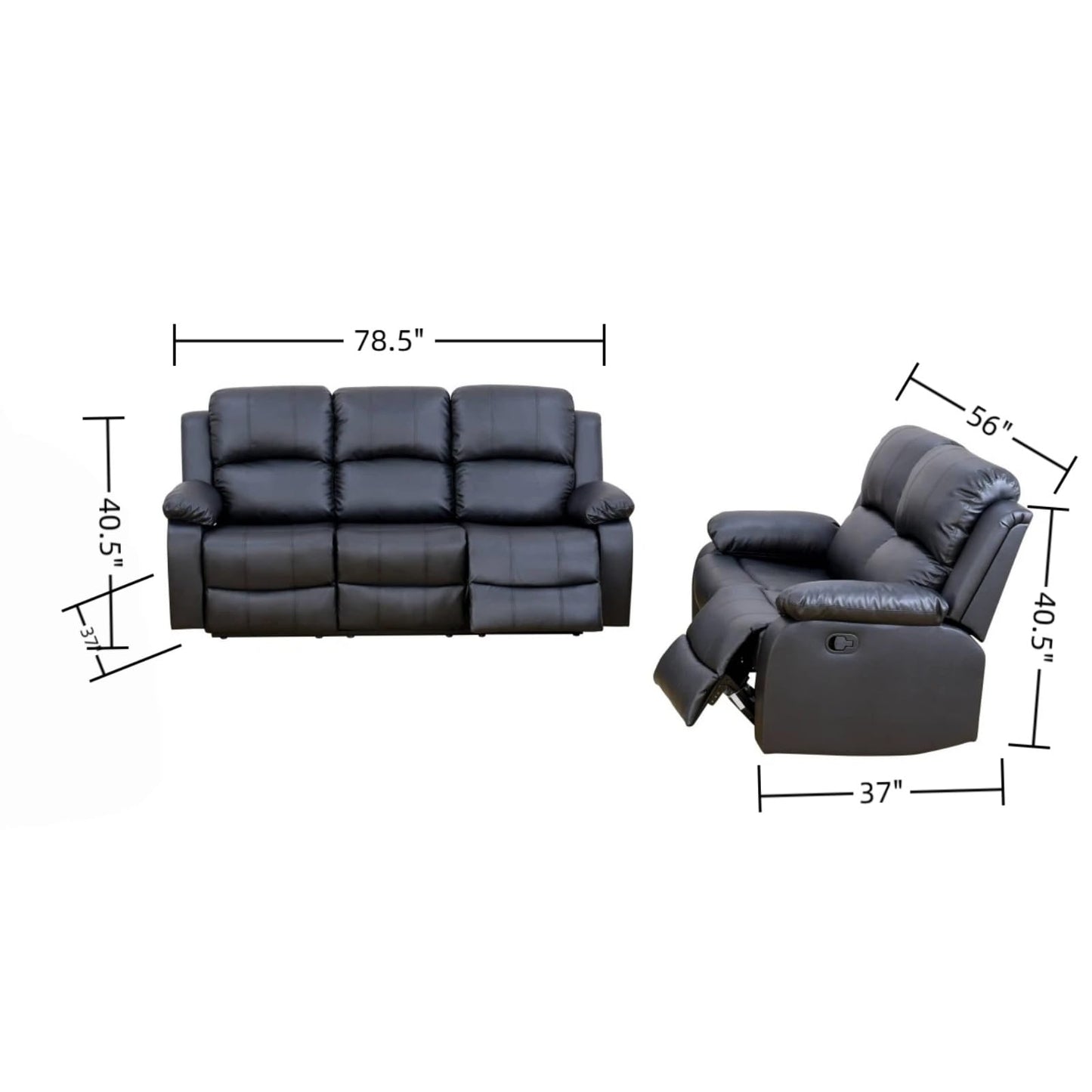 Trygoal Manual Recliner Sofa Set, Leather Reclining Living Room Furniture Set, Adjustable Backrest Reclining Loveseat Sofa and a 3 Seater Couch Furniture Set for Living Room, Home Theater, Black
