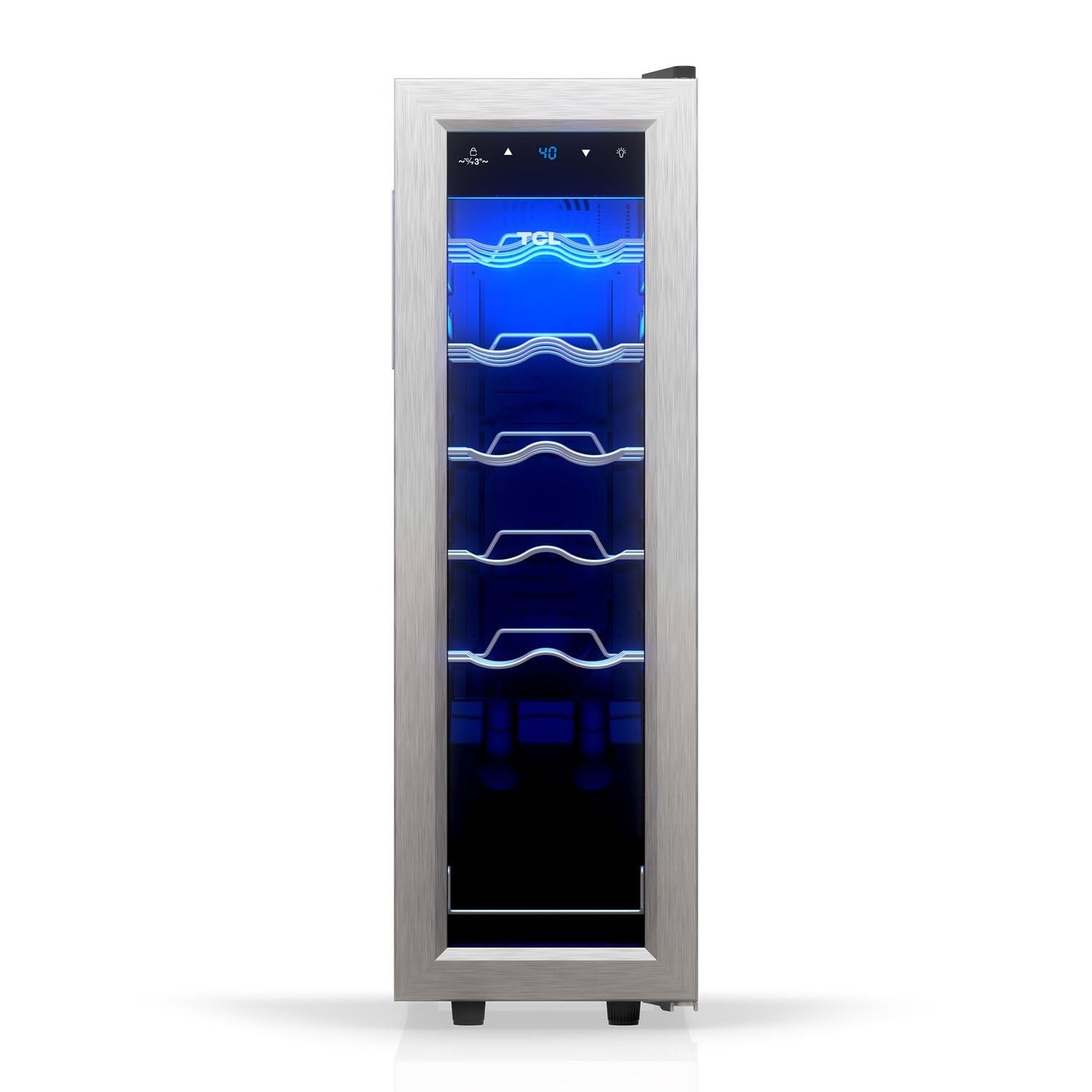 TCL 12 Bottle 1.24 Cu Ft Wine Cooler, Freestanding Mini Fridge with Glass Doors, Low Noise Operation, Digital Controls & LED Lighting
