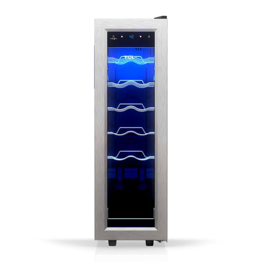 TCL 12 Bottle 1.24 Cu Ft Wine Cooler, Freestanding Mini Fridge with Glass Doors, Low Noise Operation, Digital Controls & LED Lighting