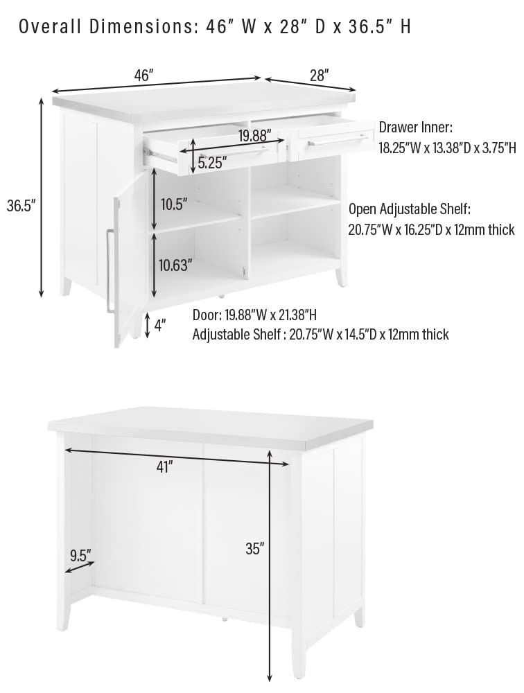 Crosley Furniture Silvia Stainless Steel Top Kitchen Island, Coffee Bar, with a Set of 2 Upholstered Saddle Stools, White/Black