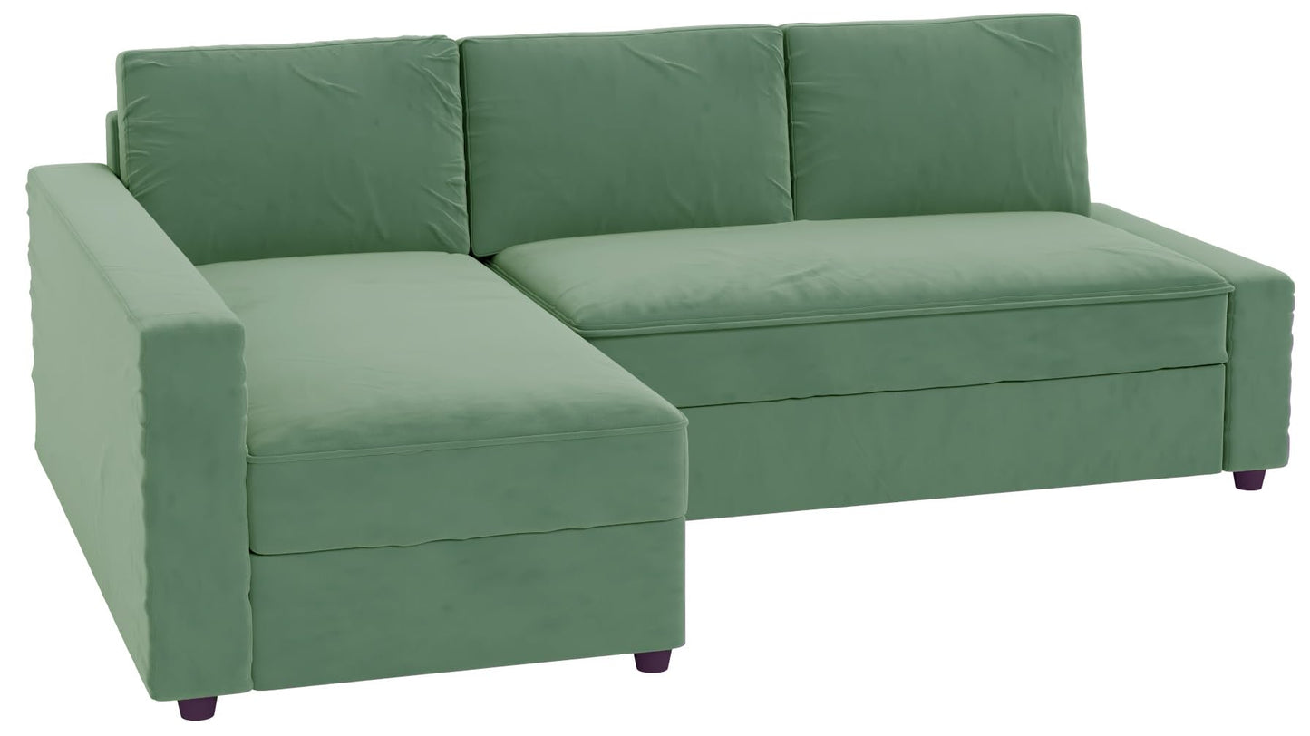 HomeTown Market Heavy Duty Velvet Friheten Sofa Cover Replacement Compatible with IKEA Friheten Sofa Bed Sleeper Sectional Corner Slipcover (Velvet Light Green Right)