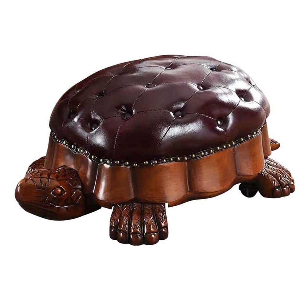 CYYTLFSD Wood Ottoman Footstool,Sofa Stool，Wood Ottoman Foot Rest, Leather Upholstered Vintage Turtle Footrest Stool with Wheels for Living Room