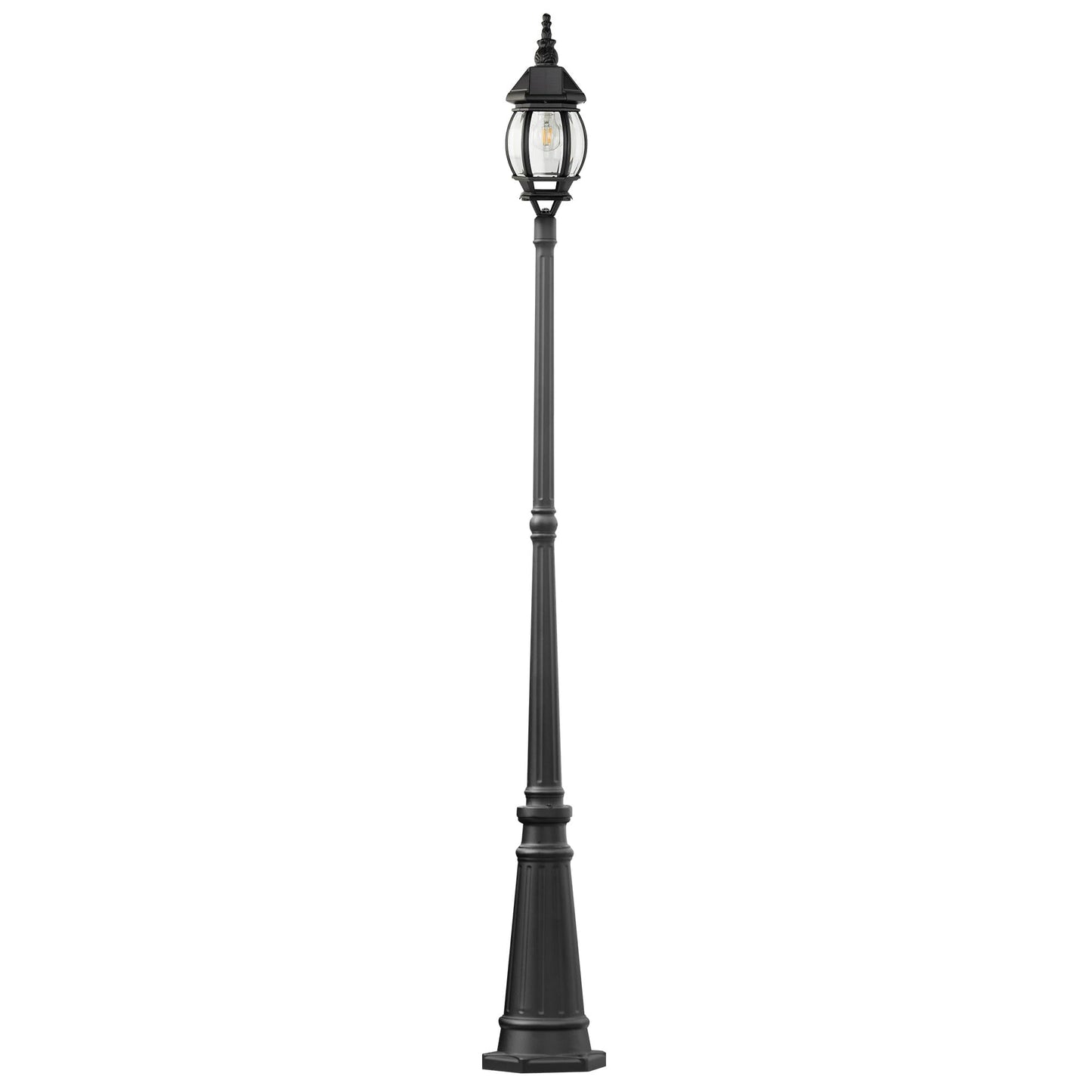 LUTEC Solar Lamp Post Light, Waterproof Dusk to Dawn Fixture, Aluminium, Black, Single head+post, Model 6920301012