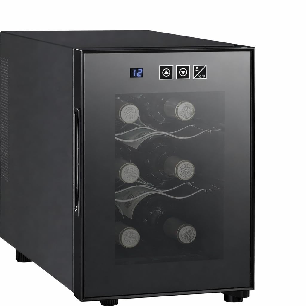 Koolatron 6 Bottle Wine Fridge – Freestanding Wine Cooler with Glass Door, 0.6 cu ft (16 L) Beverage Can Refrigerator, Digital Temperature Control, Ideal for Red, White & Sparkling Wine, Champagne