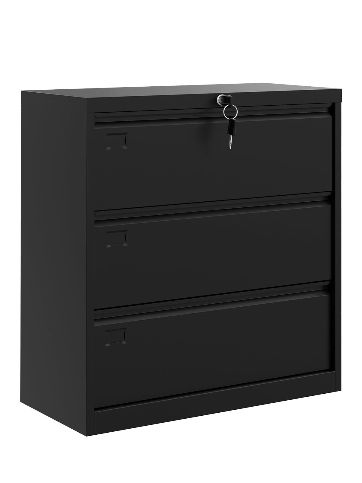 Garvee 3-Drawer Lateral File Cabinet with Lock – Letter/Legal/A4 Size Filing Cabinet, Heavy-Duty Steel Office Storage with Smooth-Gliding Drawers, Black Home Office File Organizer