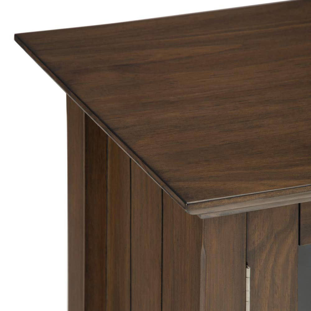 SIMPLIHOME Bedford Storage Cabinet - 32 inch Wide Solid Wood Low Media Cabinet in Rustic Natural Aged Brown, Transitional Console for Living Room, Entryway, or Dining Room with Glass Doors and Shelves