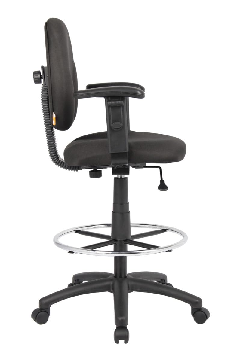 Boss Office Products B1691-BK Stand Up Fabric Drafting Stool with Adjustable Arms in Black