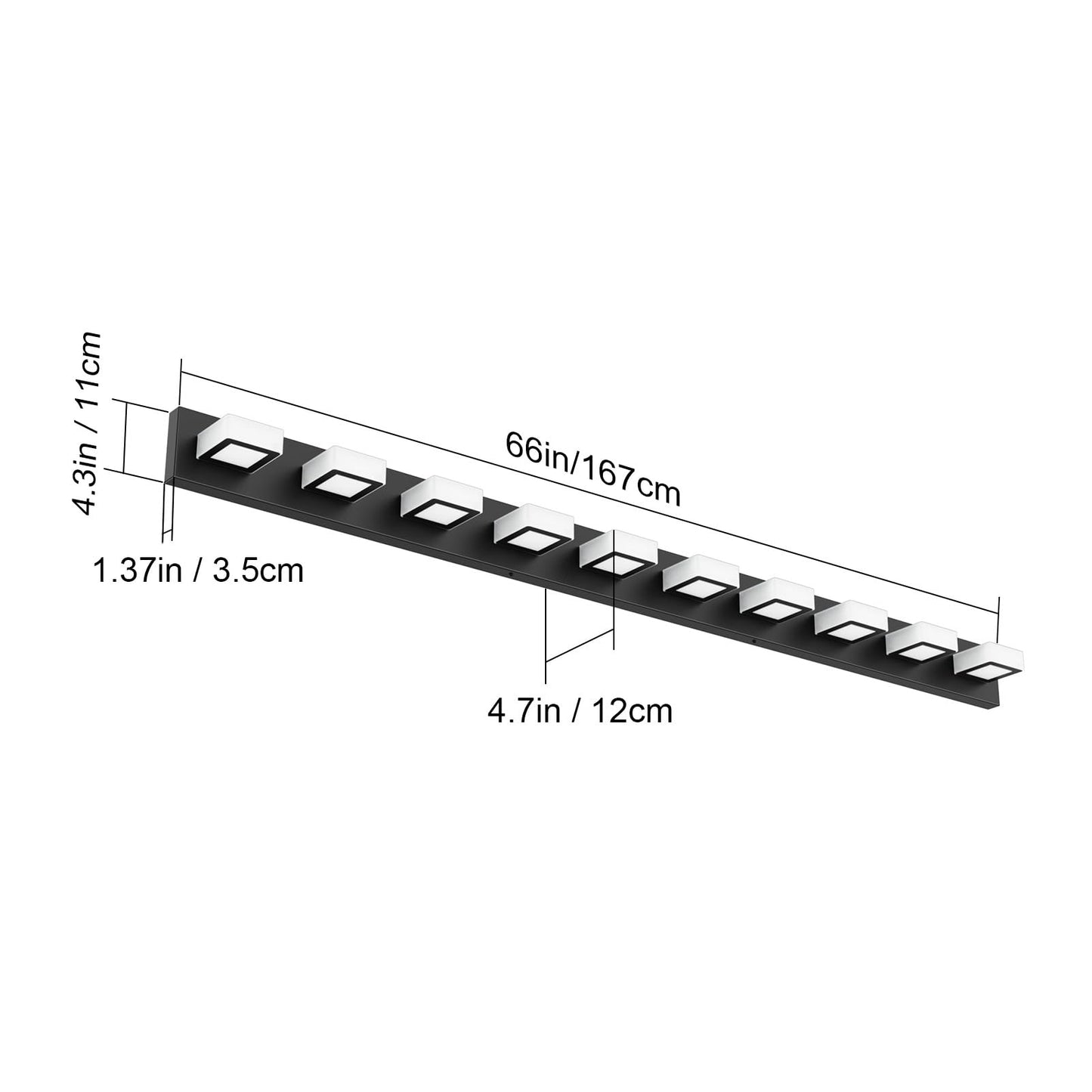 Ralbay 66inch Matte Black Bathroom Vanity Lights Metal Acrylic LED Modern Black Bathroom Wall Lighting Fixtures