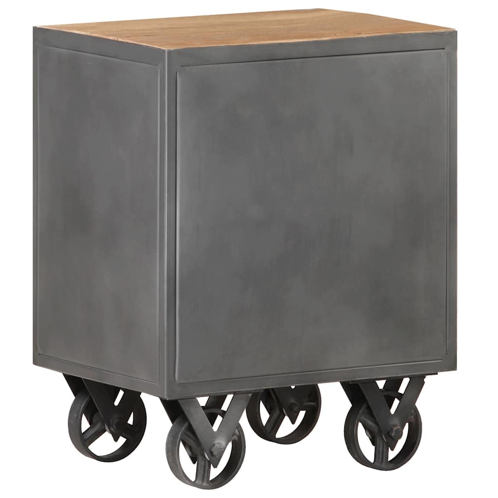 WXGTBKPR Industrial Bedside Cabinet with 2 Drawers, Reclaimed Wood Nightstand with Wheels, Vintage Side Table for Bedroom Storage, Brown