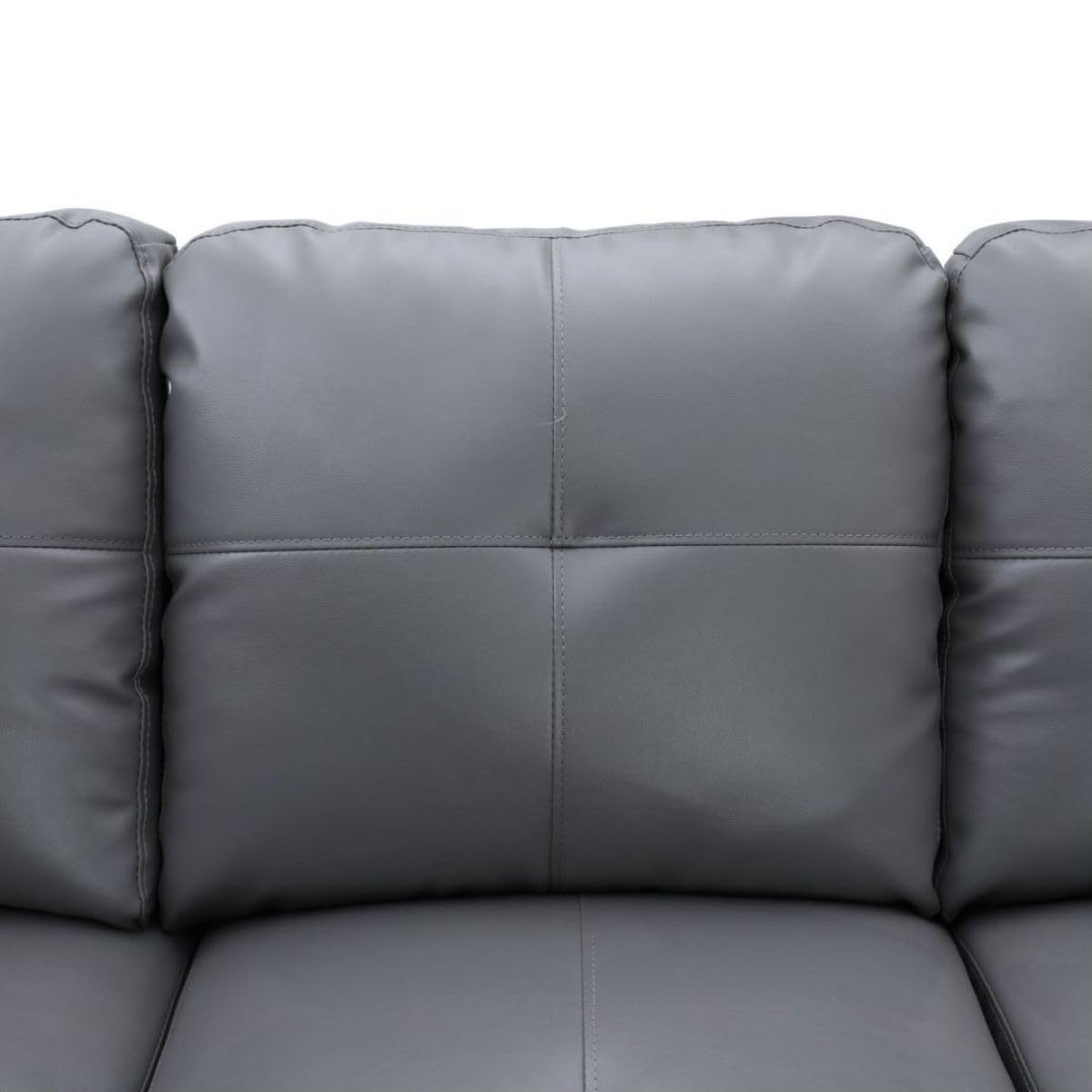 UOCFYK Dark Grey L-Shaped 3-Piece Faux Leather Sofa with Storage Ottoman Set, Sectional Couch Sofa Set for Living Room, Office, Small Space
