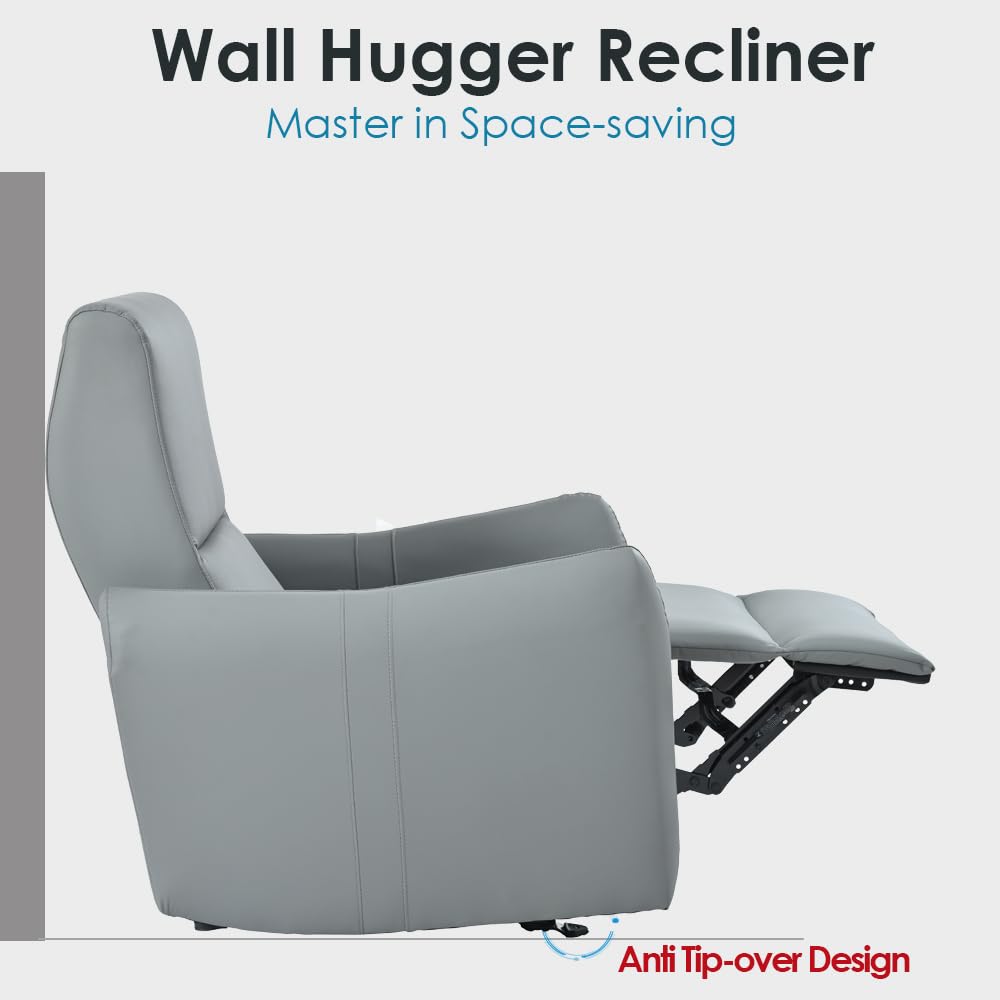 KEIKI Wall Hugger Recliner,Power Recliner Chair, Electric Recliner, Individual Seat Home Theater Recliner Chair with USB Port, Electric Glider Reclining Sofa for Bedroom, Apartment, Blue Gray