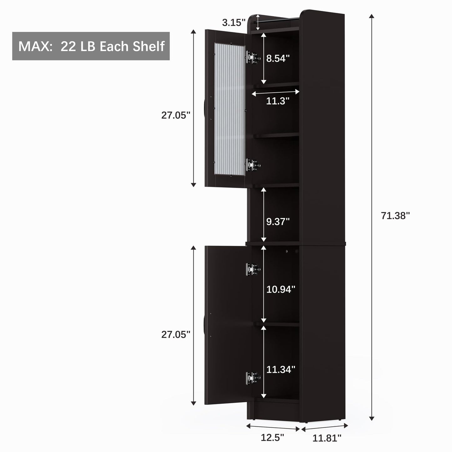 MXARLTR 71'' Tall Bathroom Cabinet, Narrow Slim Storage Cabinet, Freestanding Fluted Floor Linen Tower for Small Space Bathroom Oragnizer for Living Room Kitchen (Espresso)