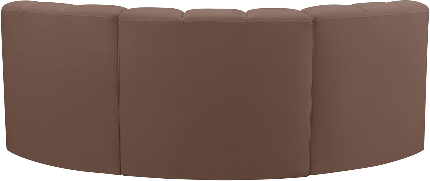 Meridian Furniture 101Brown-S3C Arc Collection Modern | Contemporary Modular Sofa with Soft Brown Vegan Leather, Deep Channel Tufting, Modular Design, 80" W x 37" D x 30" H, Brown
