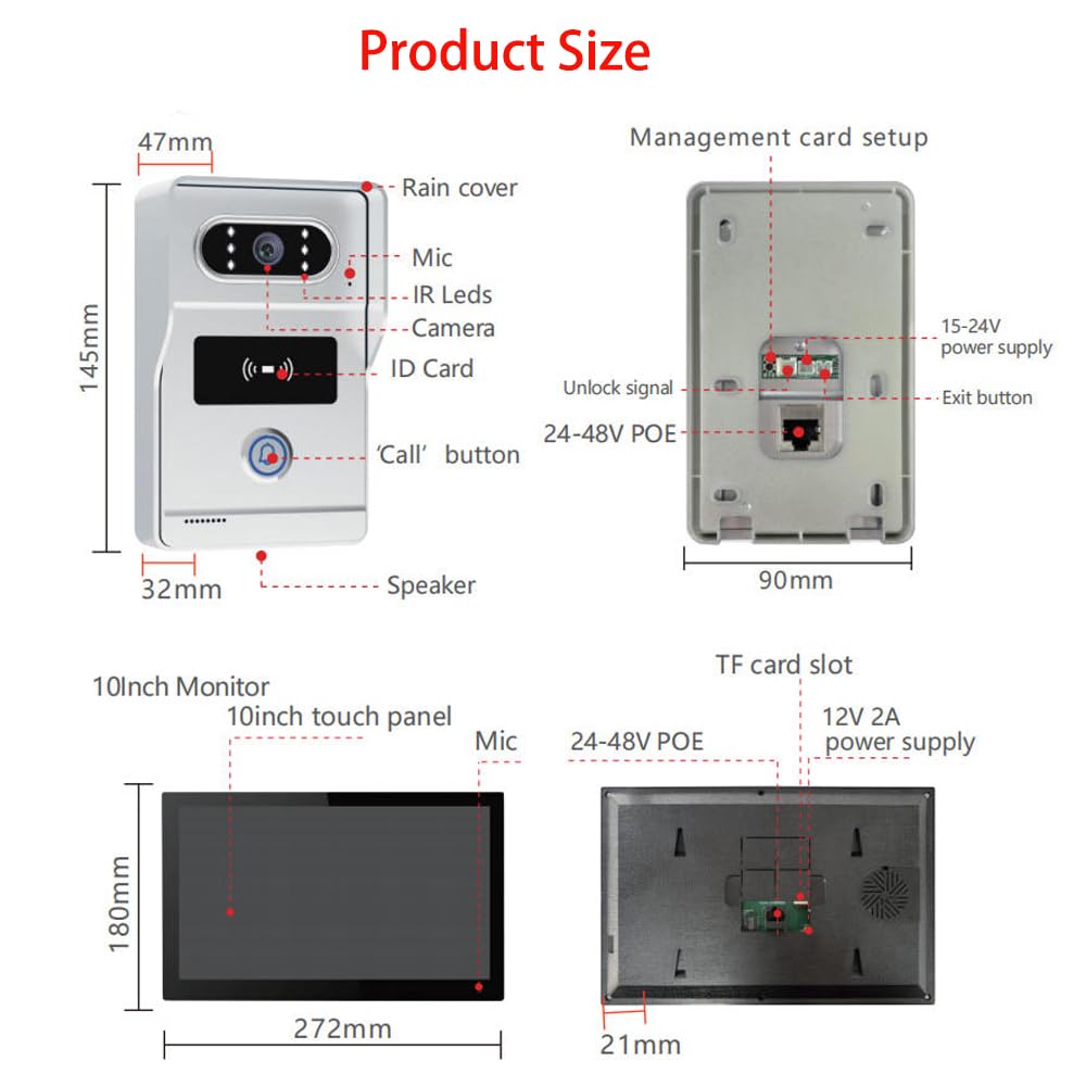 Wired IP Video Apartment Intercom System,1080P Camera and 7 inch Touch Monitor,Video Door Phone Kit Two-Way Audio Motion Detected with POE for Home,Tuya (2 Doorbell + 2 Monitor + 1 POE)