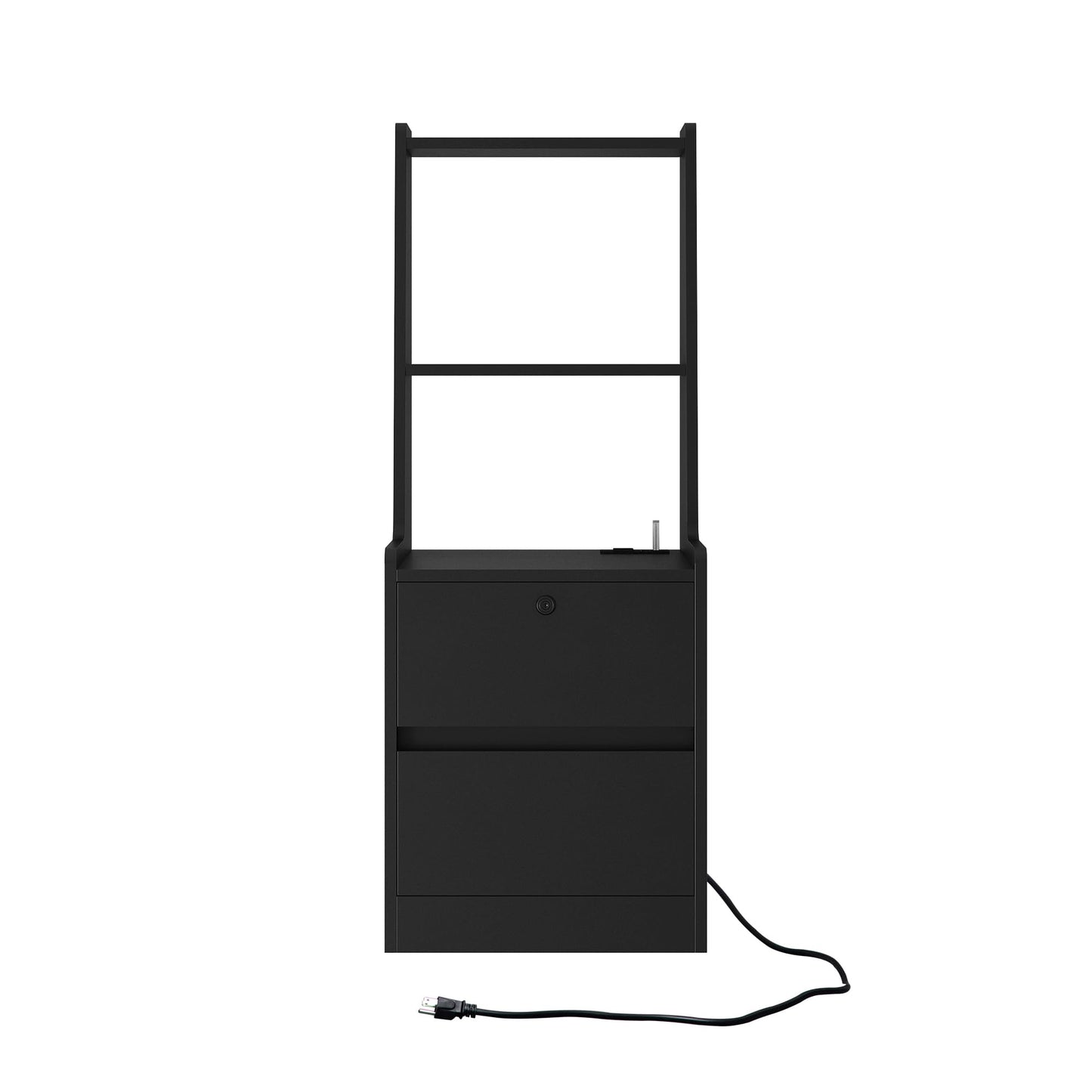 Black Nightstand with Charging Station & Night Light, Modern Black Bedside Table with Bookshelf & Storage Cabinet for Bedroom, 41InchTall Nightstand for Bedroom - W15.74 x D15.74 x H41.14