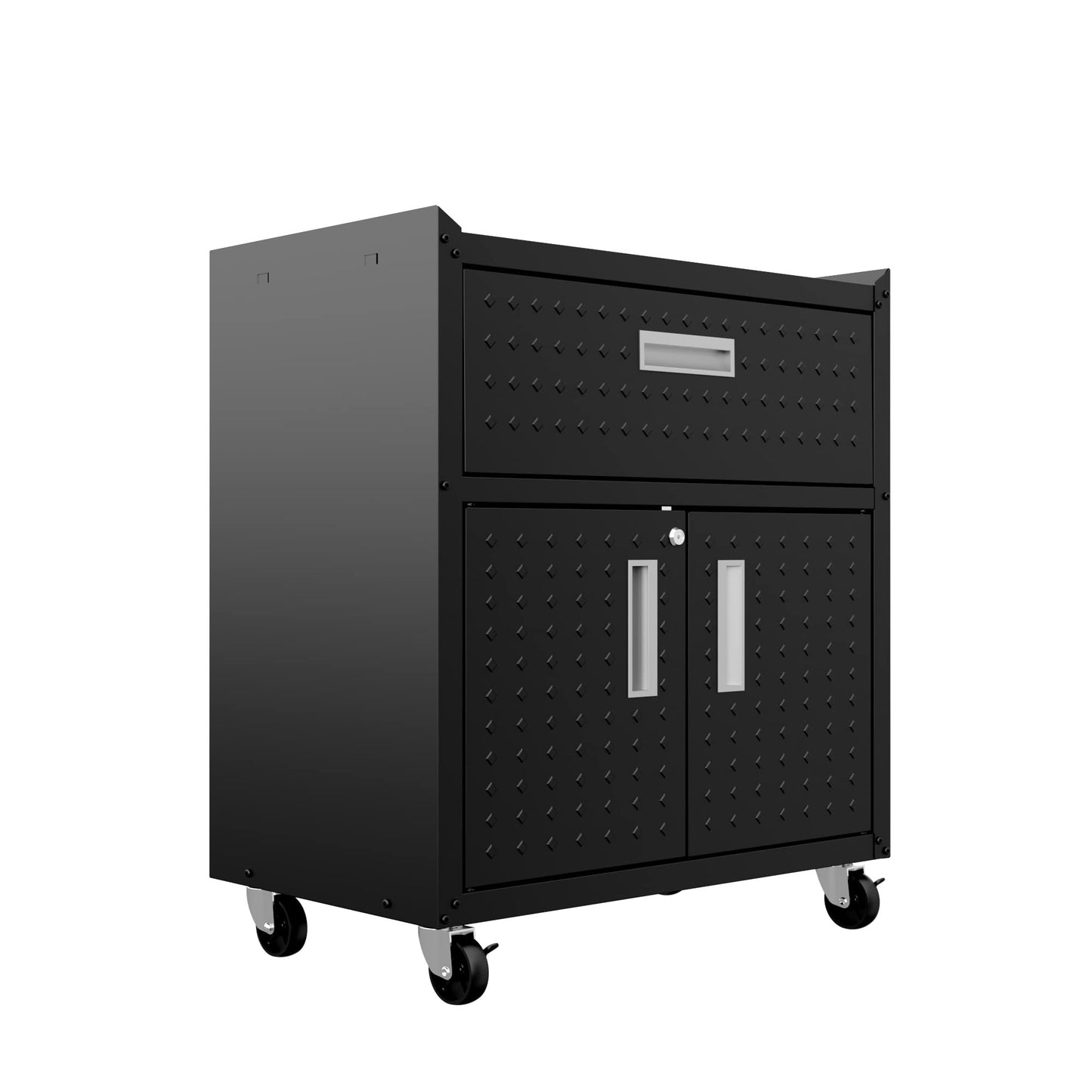 Manhattan Comfort Fortress Rolling Garage Storage Cabinet with Drawer & Adjustable Shelves, Lockable Metal Compartment for Tools, Heavy-Duty Mobile Utility Organizer with Wheels, Charcoal Gray