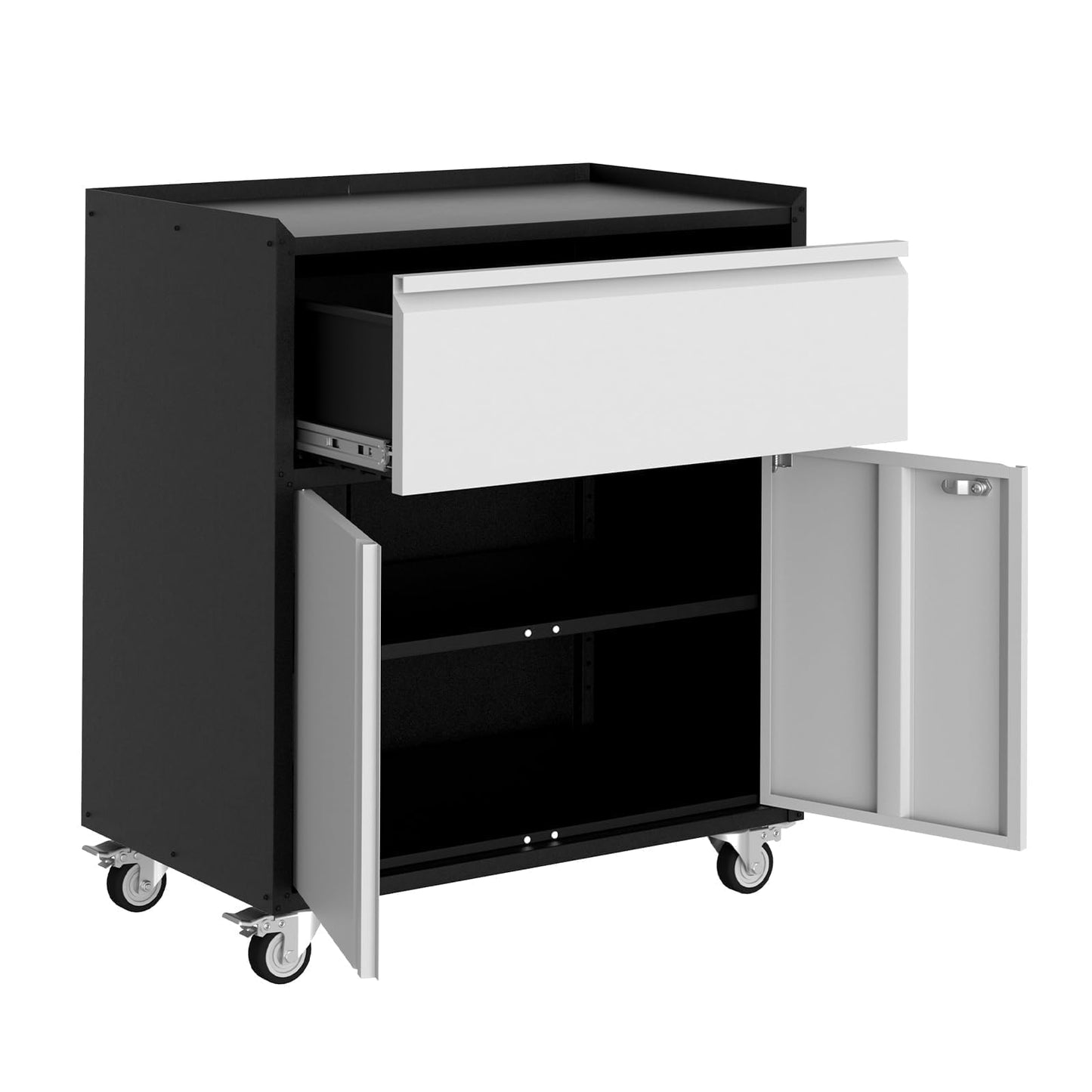 Rolling Metal Tool Chest Cabinet, Garage Storage Cabinet with Wheels, Doors and 1 Drawer, Heavy Duty Lockable Tool Chest Cart with Shelves, for Home Office Workshop Warehouse, Assembly Required