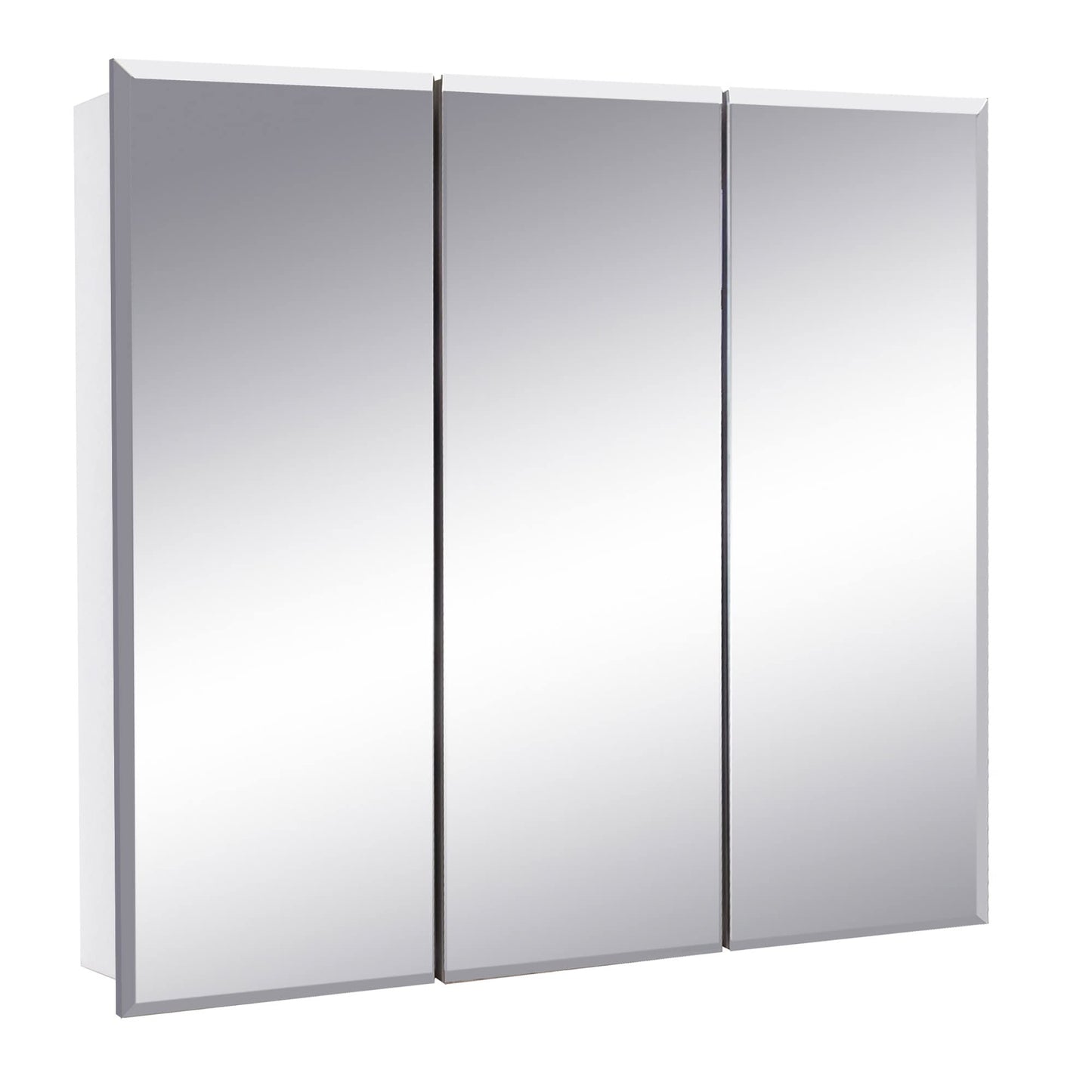 Design House Cyprus 30-in. Wide Medicine Cabinet, 3 Frameless Mirrored Doors, 2 Adjustable Shelves, Pre-Assembled, Surface or Recess Mounted, White, 30.0 in. W x 4.4 in. D x 30.0 in. H, 59749