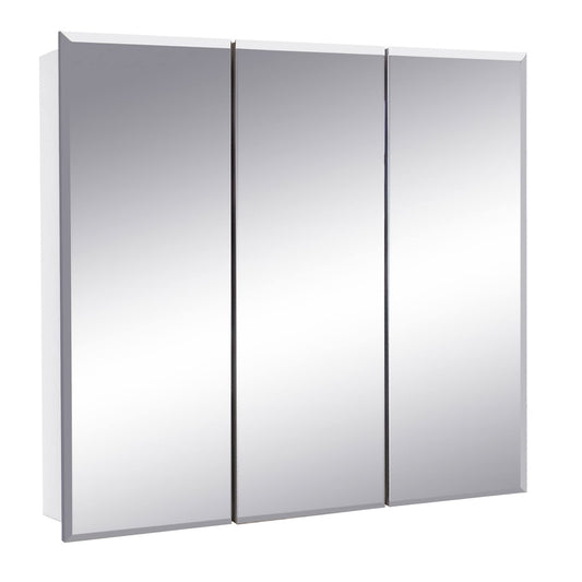 Design House Cyprus 30-in. Wide Medicine Cabinet, 3 Frameless Mirrored Doors, 2 Adjustable Shelves, Pre-Assembled, Surface or Recess Mounted, White, 30.0 in. W x 4.4 in. D x 30.0 in. H, 59749