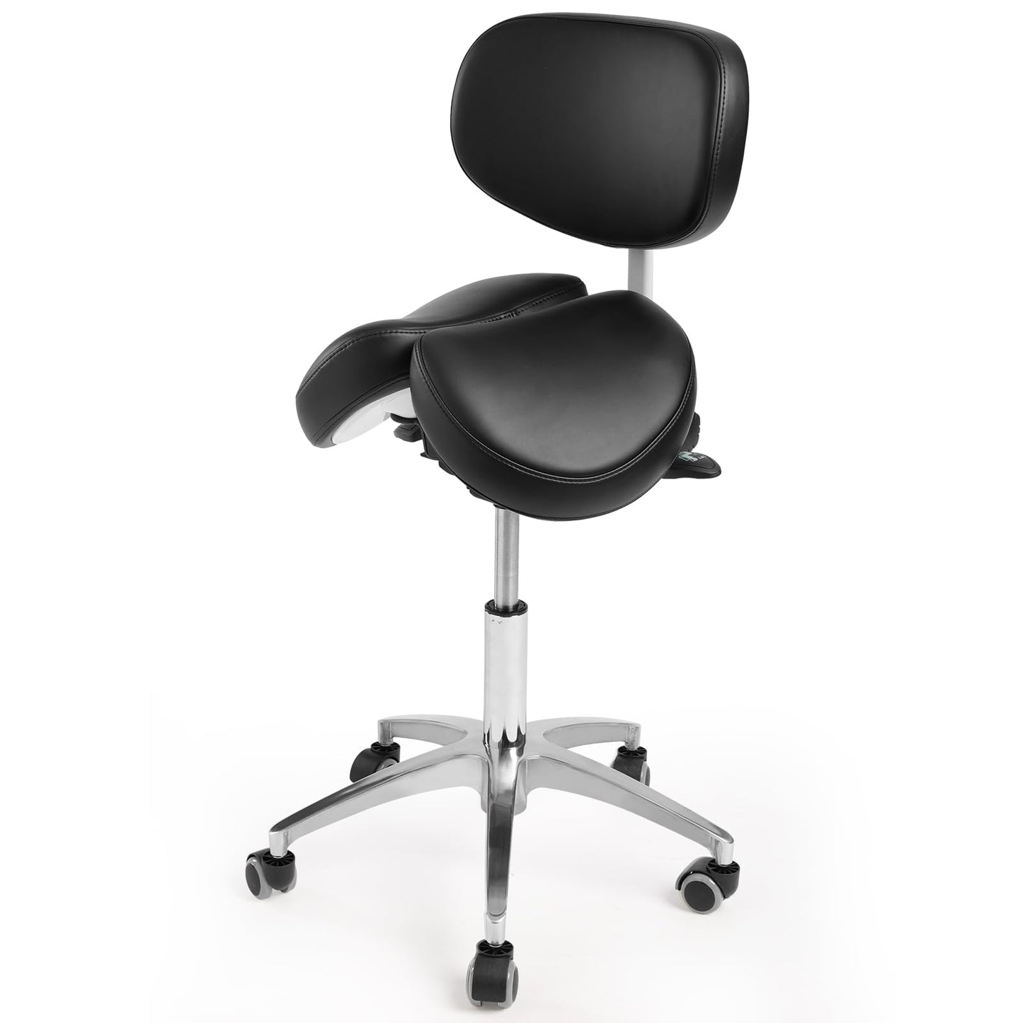 Ailyful Ergonomic Saddle Stool with Backrest, 485 lbs Capacity Rolling Stool, 12 Tilt, Adjustable Height Split Seat Stool, 360 Swivel Rolling Chair for Office, Salon, Massage, Dental, Tattoo