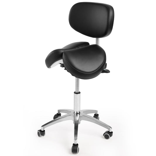 Ailyful Ergonomic Saddle Stool with Backrest, 485 lbs Capacity Rolling Stool, 12 Tilt, Adjustable Height Split Seat Stool, 360 Swivel Rolling Chair for Office, Salon, Massage, Dental, Tattoo