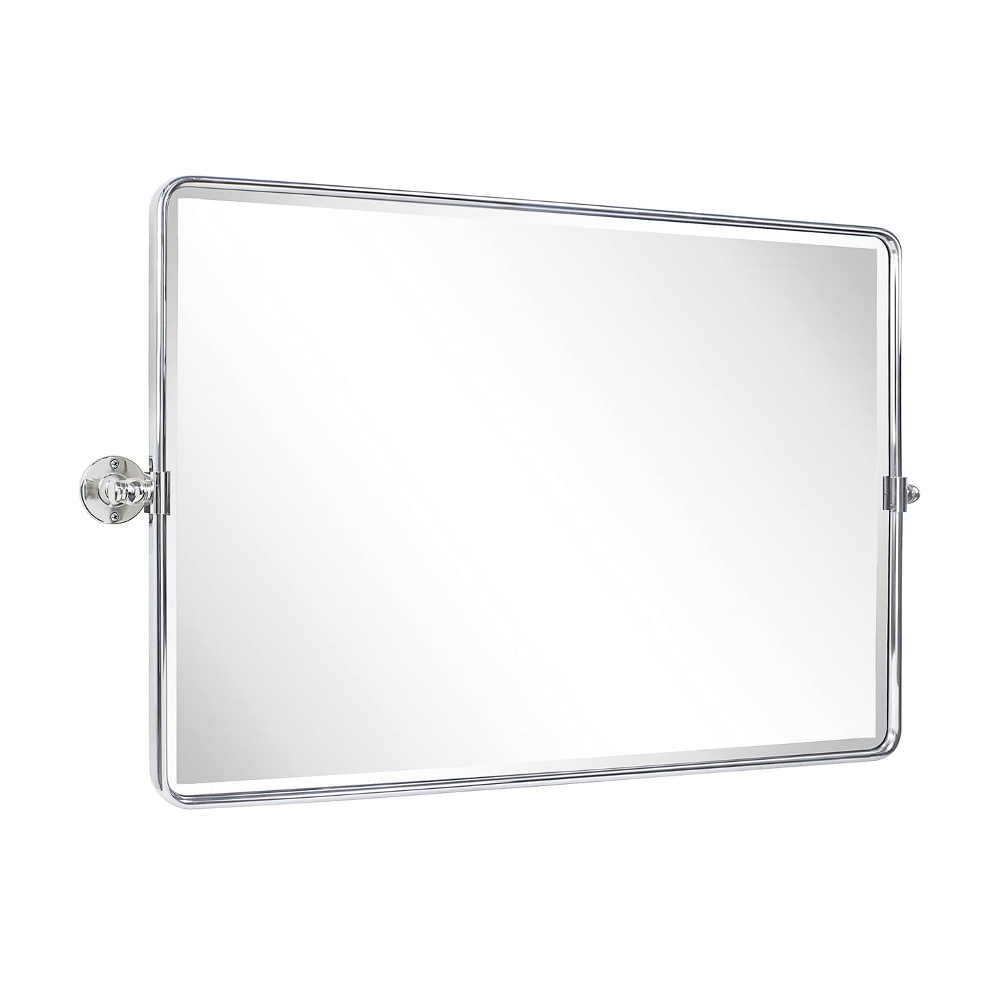 TEHOME Horizontal Pivot Bathroom Mirror Tilting Chrome Metal Framed Pivot Rectangle Rounded Rectangluar Vanity Mirrors for Wall, Overall 38.91 x 23 inches (Mirrror 35 x 23 inches)