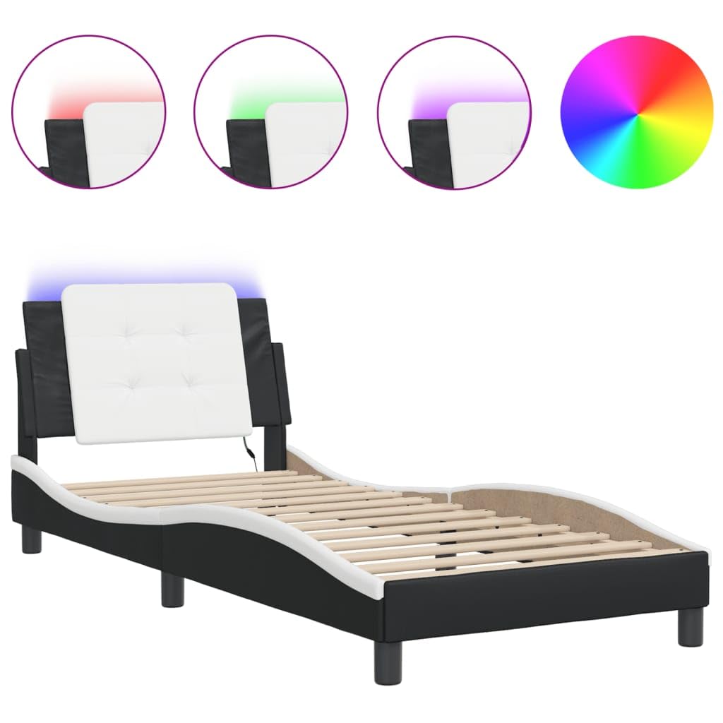 FUDUGEHMIOFWFJJ Adjustable Bed,Queen Size Bed,Bases de Camas Queen,Bed Frame with LED Without Mattress Black and White 39.4"x74.8"Suitable for Bedroom, Office, Balcony