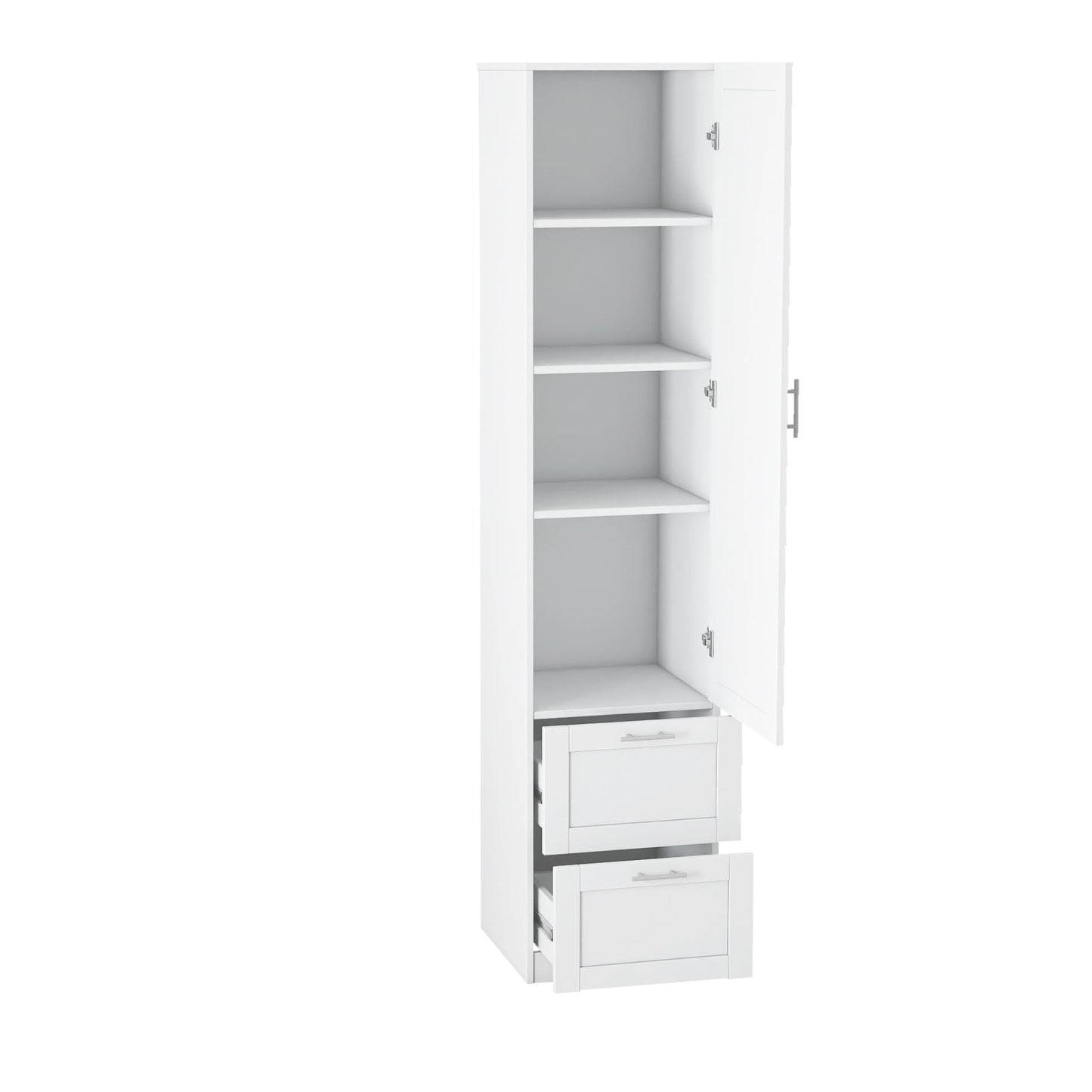 roomfitters Kitchen Pantry Storage Cabinet with 2 Drawers Tall Wooden Narrow Food Cupboard Bathroom Linen Tower, White