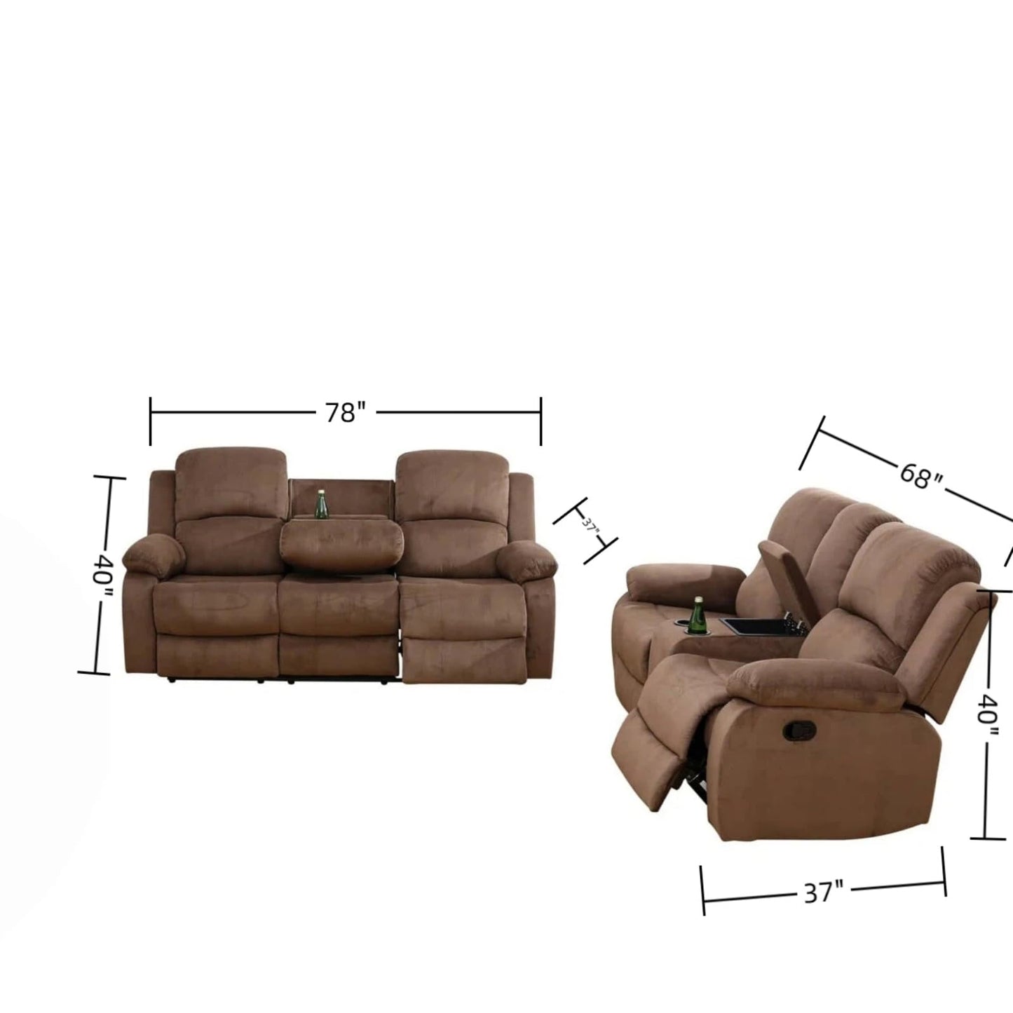 Trygoal Manual Recliner Sofa Set, Pineapple Velvet Reclining Living Room Furniture Set, Adjustable Backrest Reclining Loveseat Sofa and a 3 Seater Couch Furniture Set for Living Room, Brown