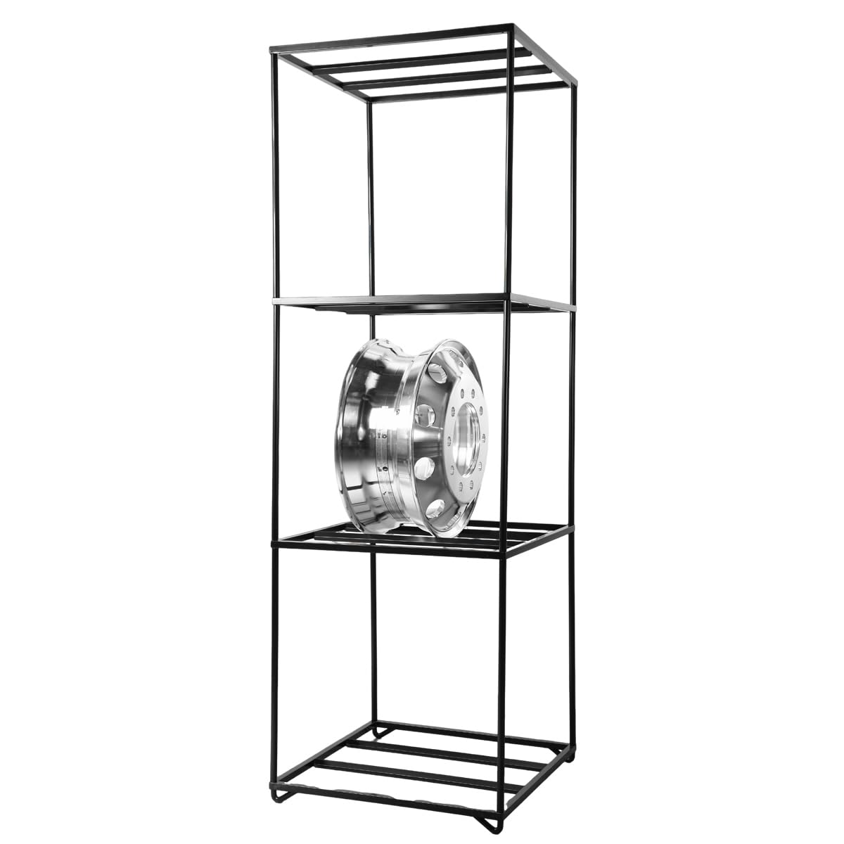 Deebior 1Pc Universal Black Rustproof Steel Double Sided Wheel Rim Display Stand,Car Wheel Rims Shelf Organizer, Heavy Duty Multi Tire Rim Stand for Garage Repair Shop 243B