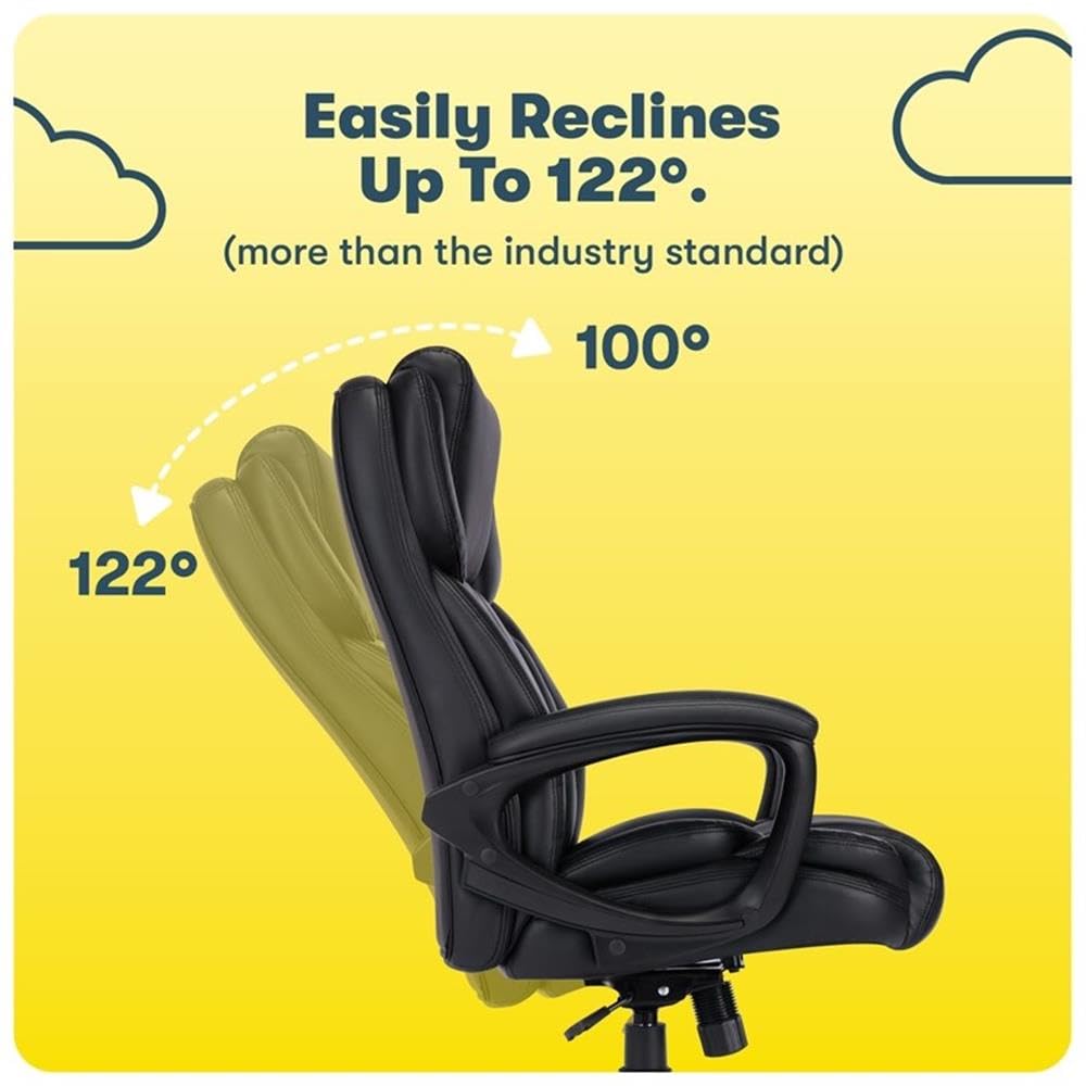Serta Garret Executive Office Chair, Ergonomic Mid-Back with Lumbar Support, Semi-Plush Cushion and Body Pillows, Padded Armrests, Swivel Base, Bonded Leather, Space Black