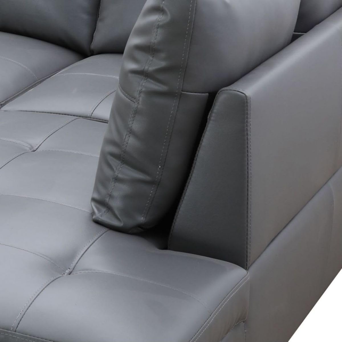 UOCFYK Dark Grey L-Shaped 3-Piece Faux Leather Sofa with Storage Ottoman Set, Sectional Couch Sofa Set for Living Room, Office, Small Space