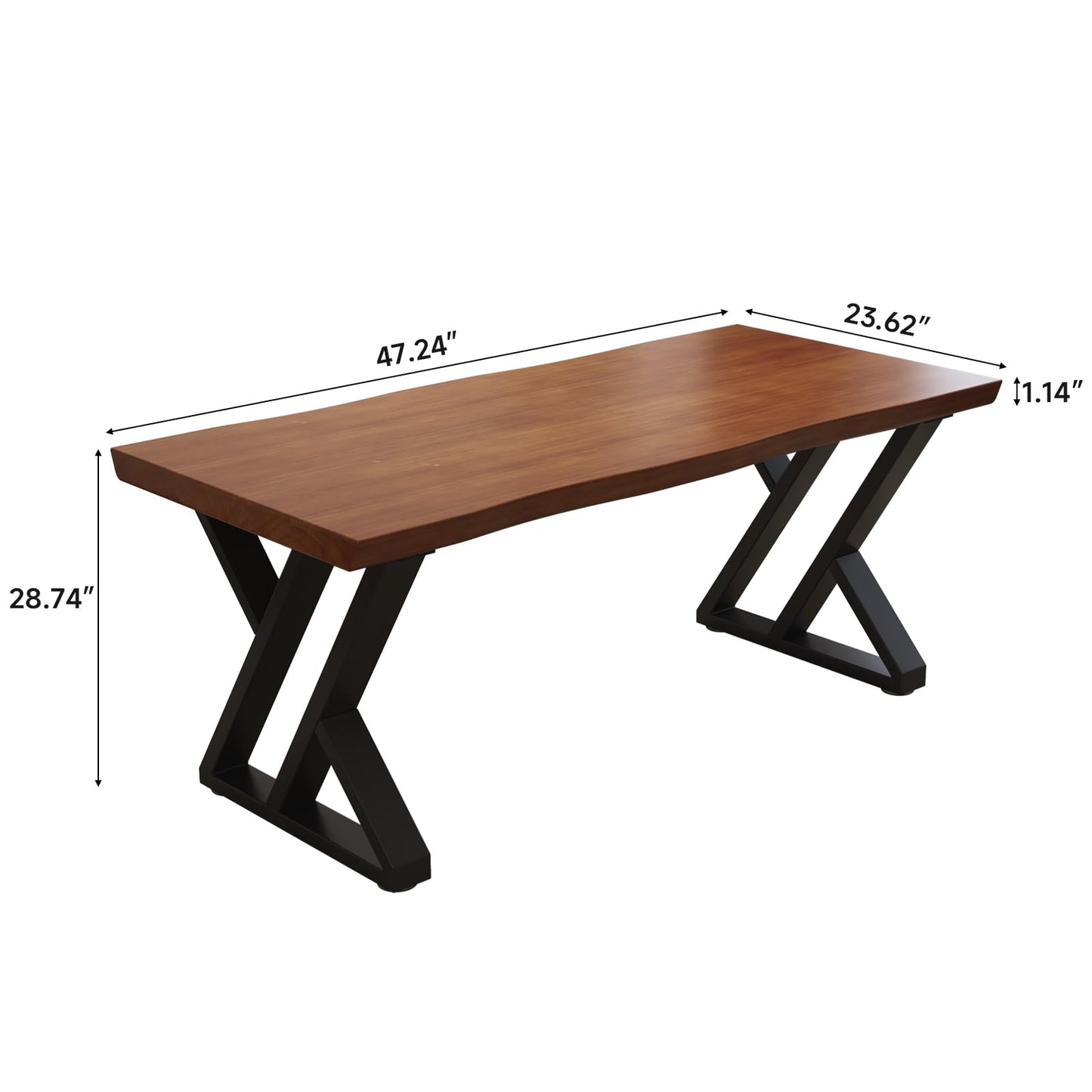tiedingding 47" Solid Wood Dining Table, Rectangular Kitchen Table with Irregular Live Edge & Thick Tabletop, X-Shape Metal Legs, Oil Proof & Easy Clean, Rustic Brown， for 2-4 People