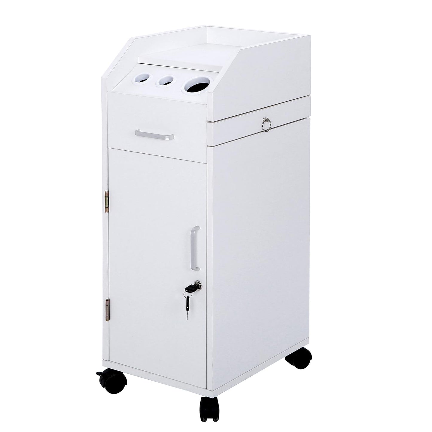 JHshop Salon Utility Station with Wheels Barber Hair Stylist Rolling Trolley Spa Storage Furniture,Salon Trolley Cart with Wheels & Drawers,Hair Cart Organizer,Rolling Salon Storage Cabinets - White