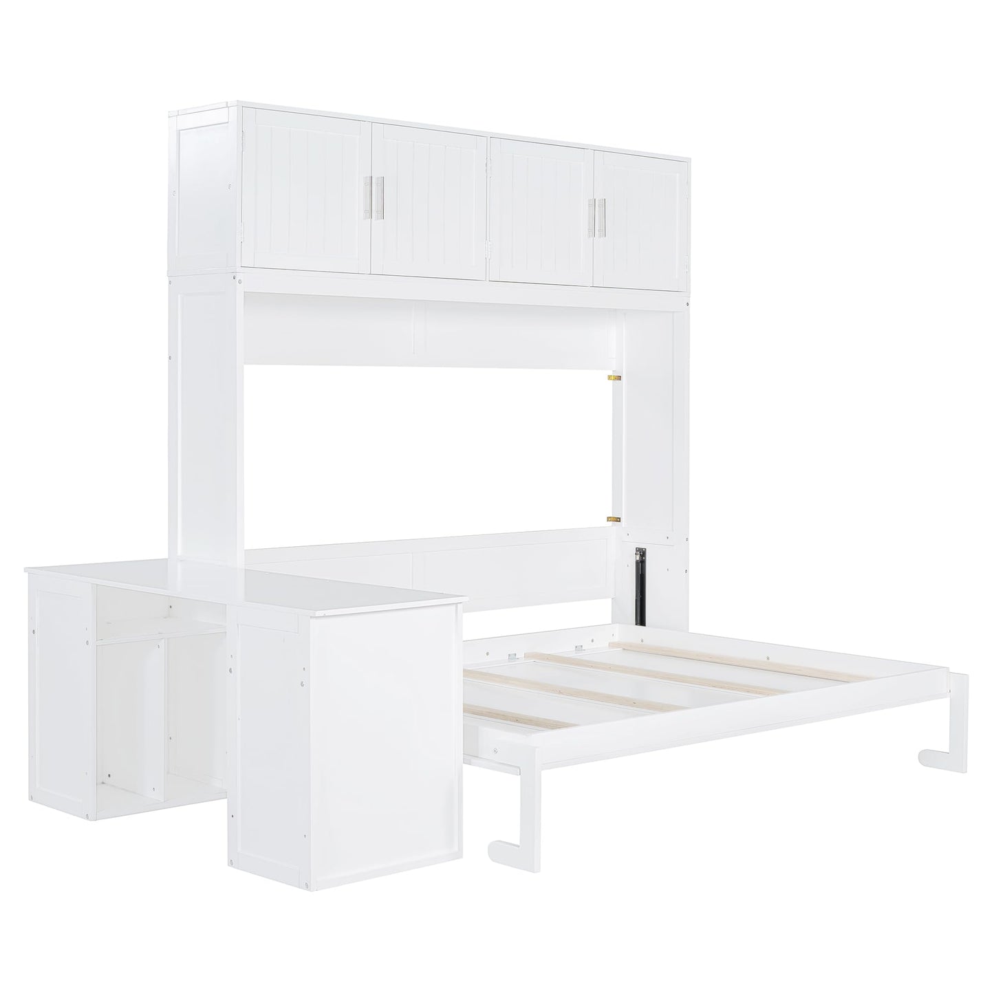 Merax Queen Size Wall Murphy Bed with Desk and Storage Shelves and Big Cabinets for Guest Room, Bed Room, Guest Room, Home Office, White