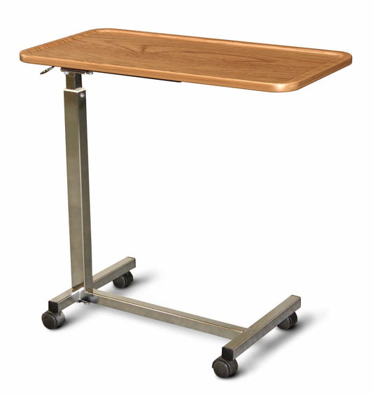 Medline at Home 150 Series Thermofoil Overbed Table, Maple - Adjustable Height, Rolling Bedside Table for Hospital and Nursing Home Use