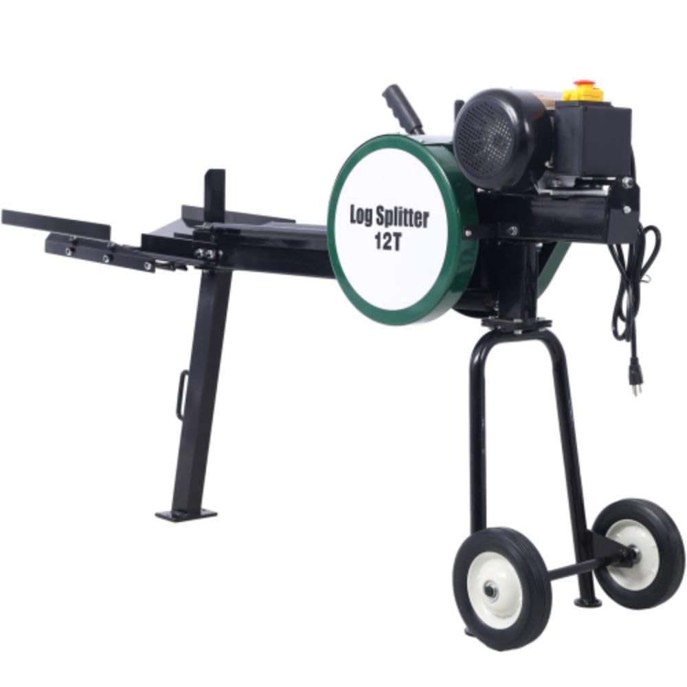 12 Ton Electric Log Splitter, Double Flywheel Log Splitter, 110V 60HZ 2HP 16A, Electric Wood Splitter With Mobile Wheels