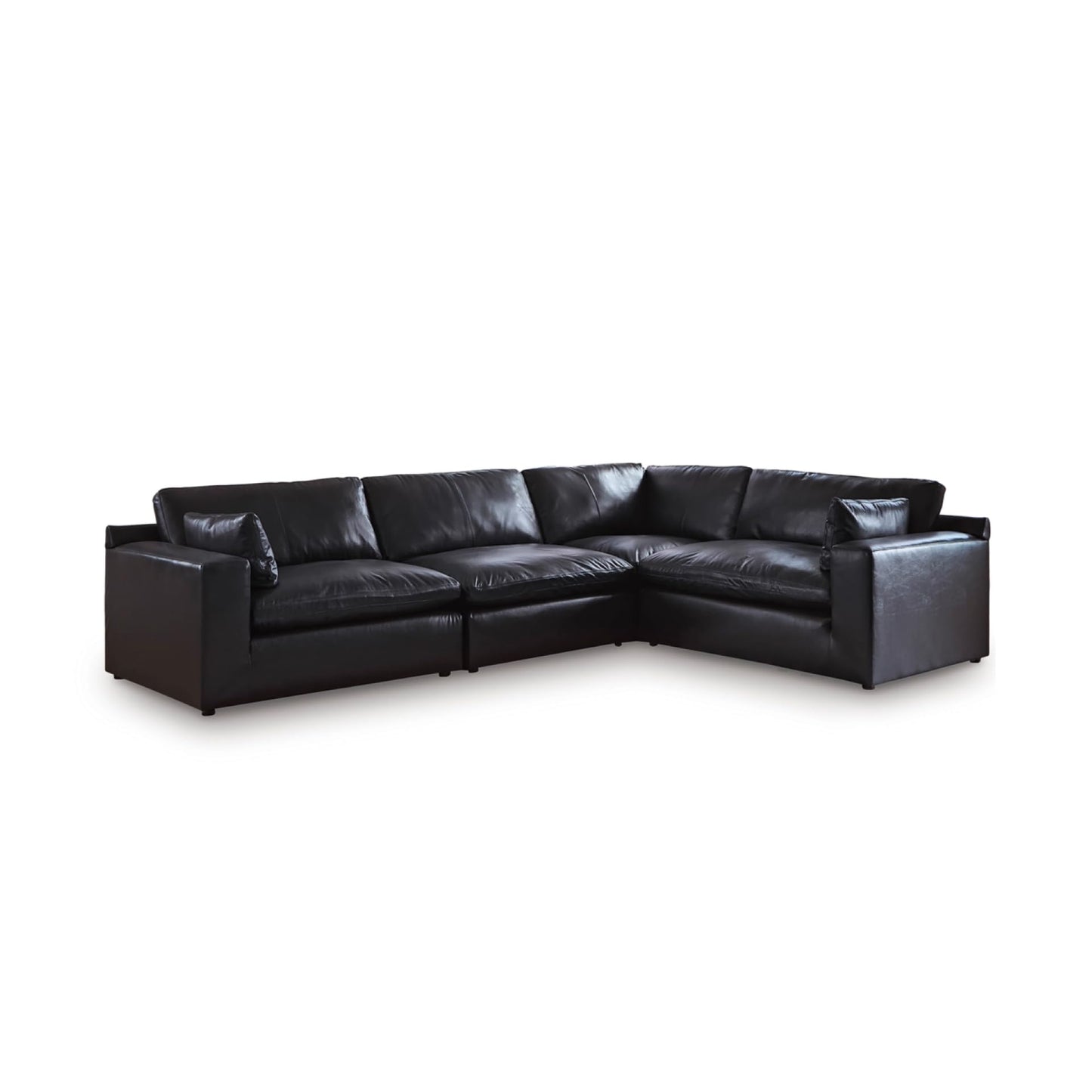 Signature Design by Ashley Emilia Sectional Sofa, Modular Leather Couch with Feather Cushions, Contemporary Living Room Seating with Floating Pieces, 130" W x 90" D x 36" H