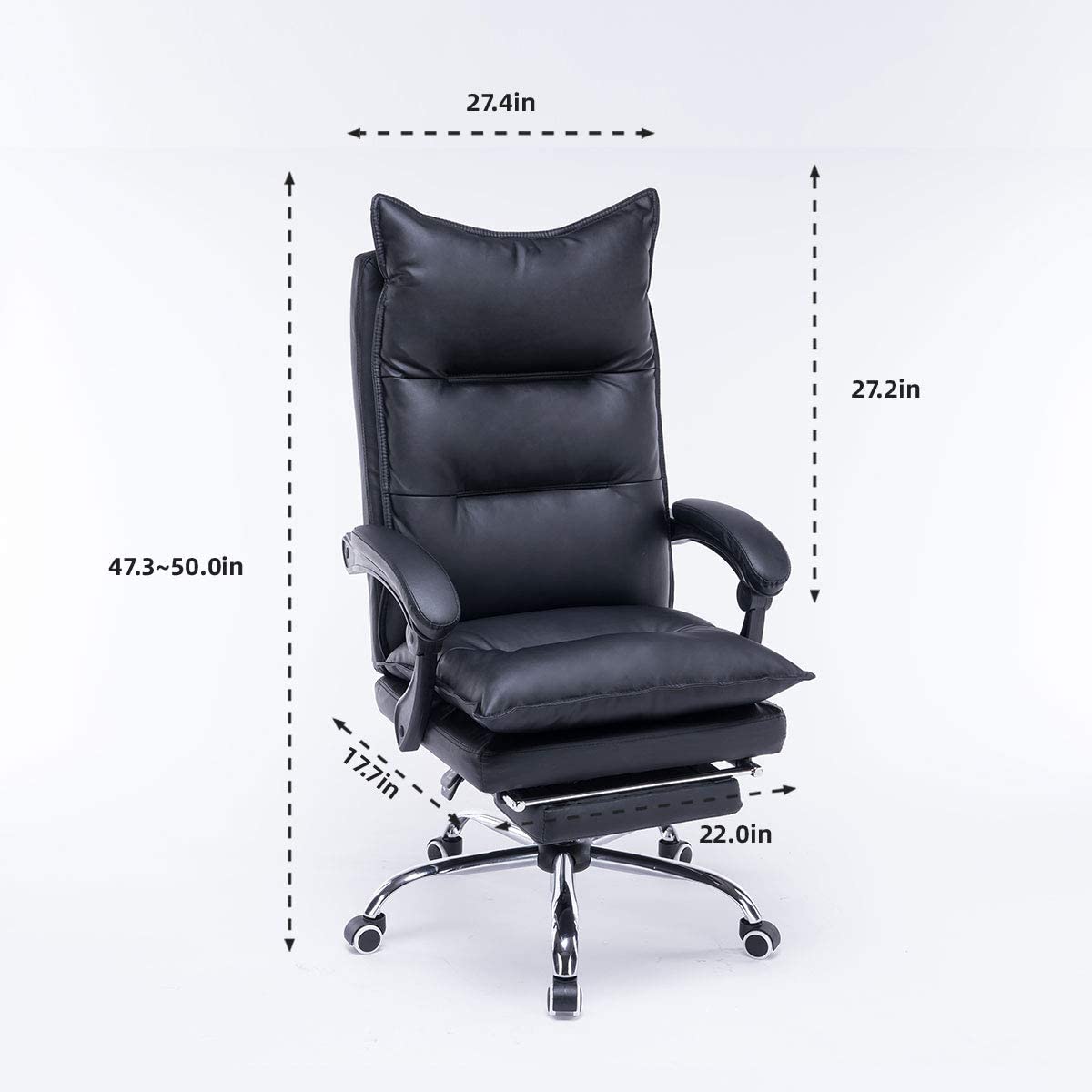 YOLENY Big and Tall Office Chair, Height-Adjustable Reclinable Ergonomic Swivel High Back Office Chair, Leather Office Chair with Foot Rest, Supports Up to 350 lbs, Black