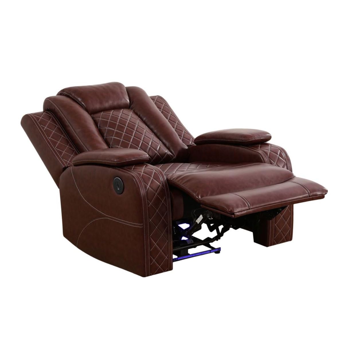 UOCFYK Electric Power Recliner Chair Living Room Furniture, Comfy Wide Lazy Home Theater Breathing Leather Seating with USB 2.0 Charging Ports, LED Light Strips (Red)