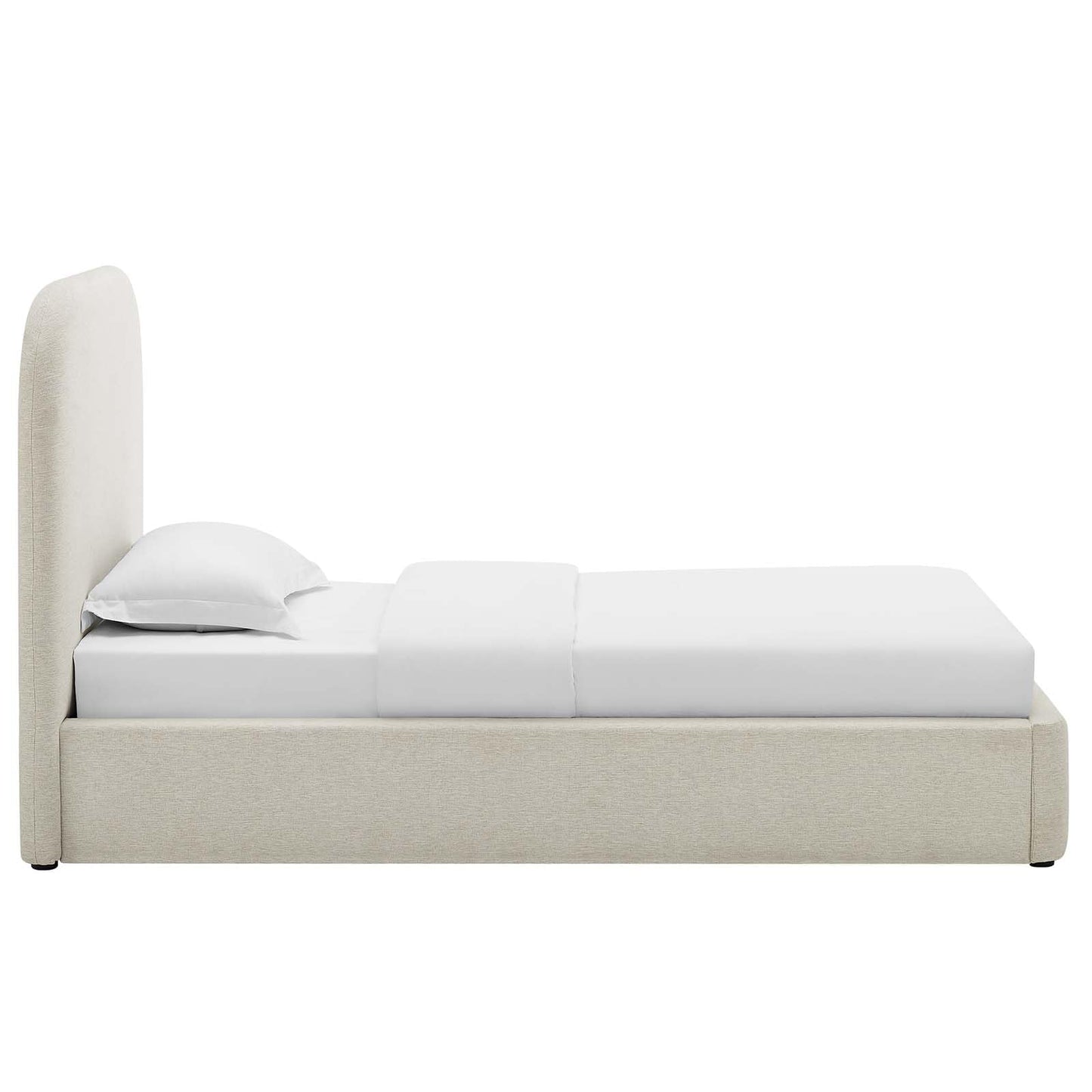 Modway Keynote Modern Bed Frame, Twin Size with Curve Shaped Headboard in Heathered Weave Ivory, Woven Heathered Fabric Upholstery, Twin Size Platform Bed, Soft Cloud Bed Frame, No Box Spring Needed